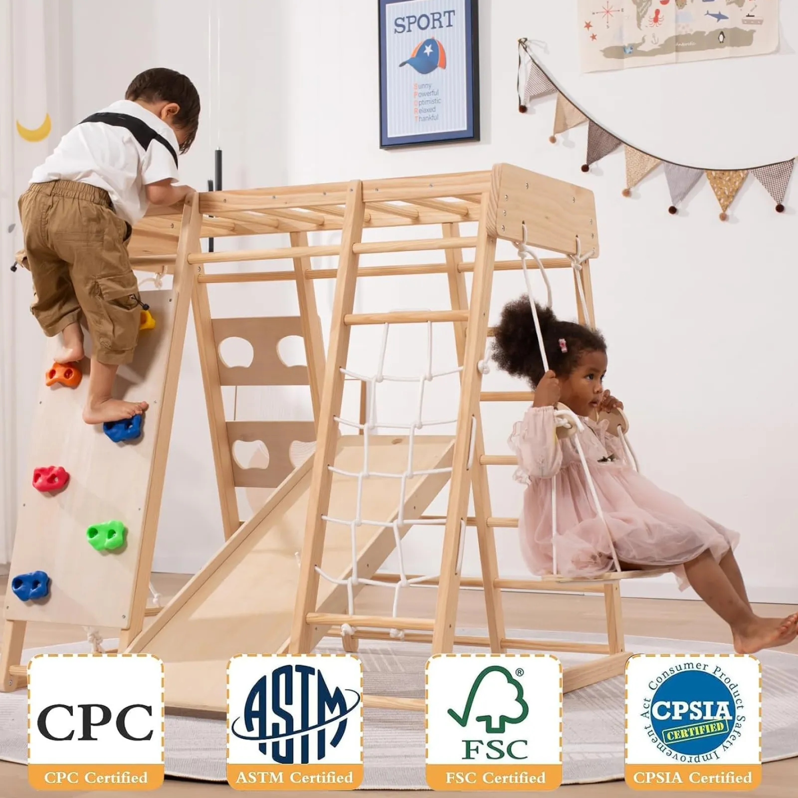 Kinder Little Helper Ergonomisches Design Pikler 8-in-1 Indoor-Klettergerüst aus Ökoholz für Kleinkinder | Kletterwand | Folie | 24m+
