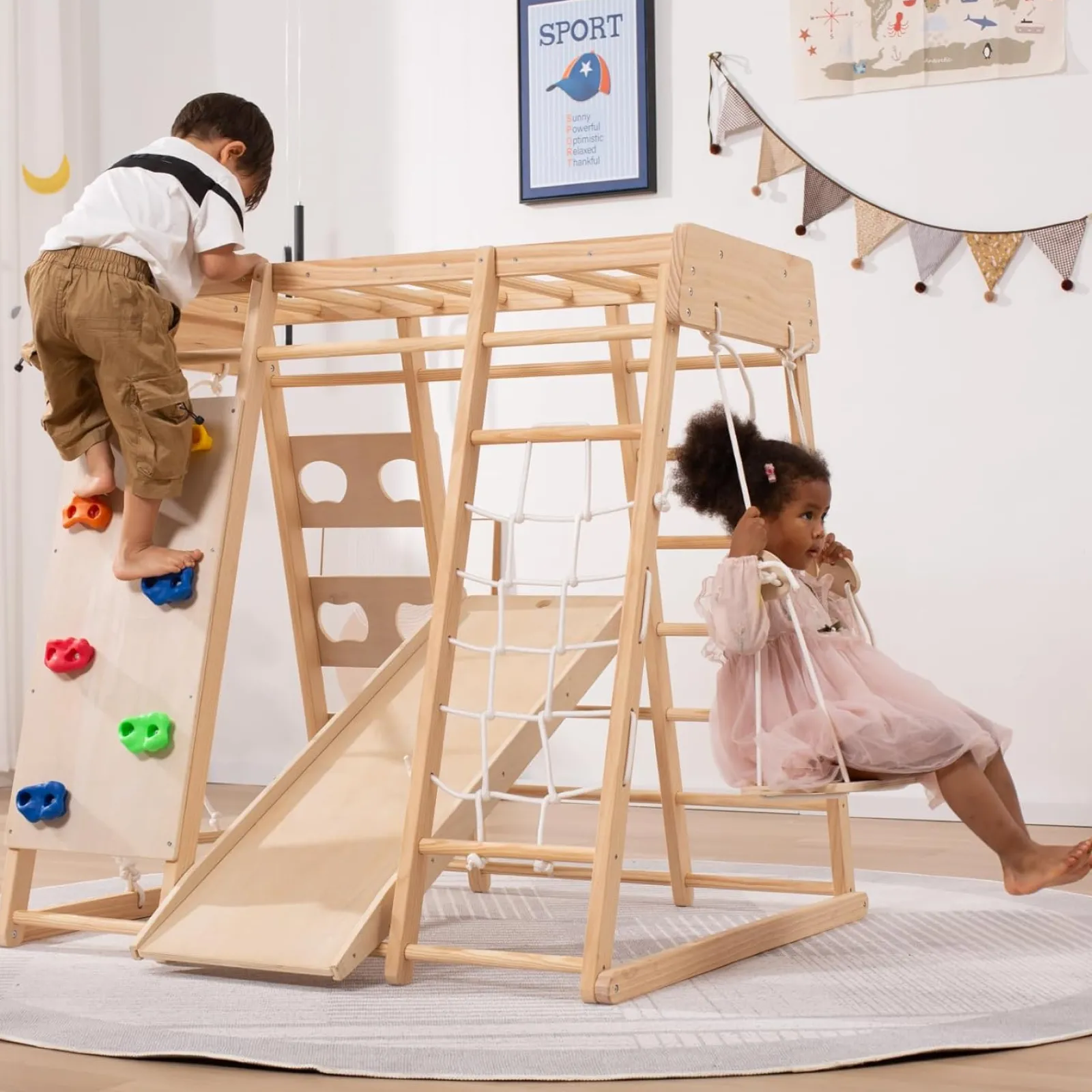Kinder Little Helper Ergonomisches Design Pikler 8-in-1 Indoor-Klettergerüst aus Ökoholz für Kleinkinder | Kletterwand | Folie | 24m+