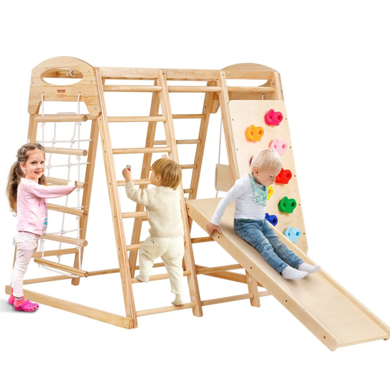 Kinder Little Helper Ergonomisches Pikler 7-in-1 Indoor & Outdoor Klettergerüst für Kleinkinder aus massivem Kiefernholz | Kletterwand | Folie | 2-7 Jahre