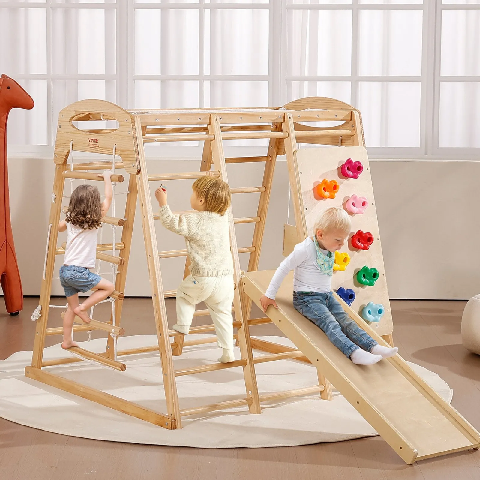 Kinder Little Helper Ergonomisches Pikler 7-in-1 Indoor & Outdoor Klettergerüst für Kleinkinder aus massivem Kiefernholz | Kletterwand | Folie | 2-7 Jahre