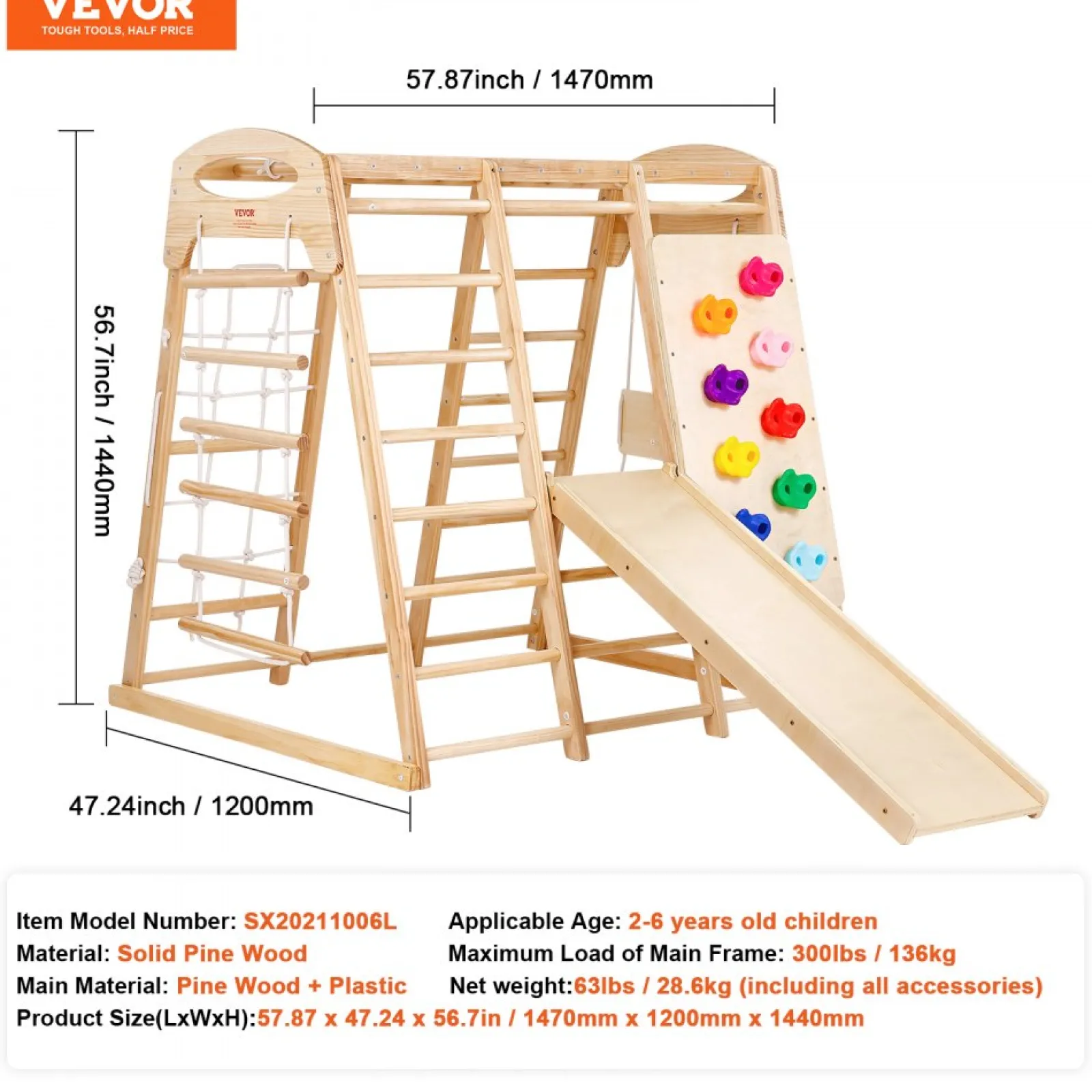 Kinder Little Helper Ergonomisches Pikler 7-in-1 Indoor & Outdoor Klettergerüst für Kleinkinder aus massivem Kiefernholz | Kletterwand | Folie | 2-7 Jahre