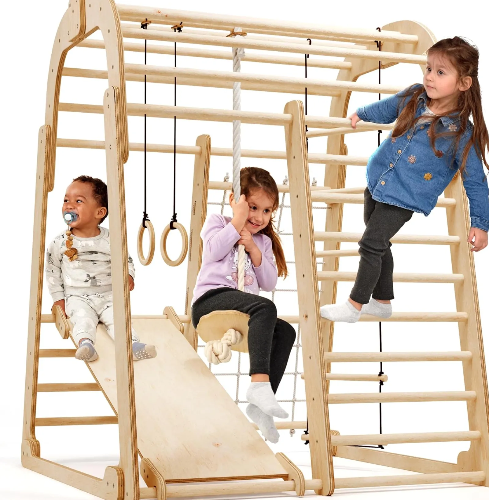 Kinder Little Helper Ergonomisches Pikler 6-in-1 Klettergerüst für Kleinkinder aus Öko-Holz für drinnen und draußen | Kletterwand | Folie | 36m+