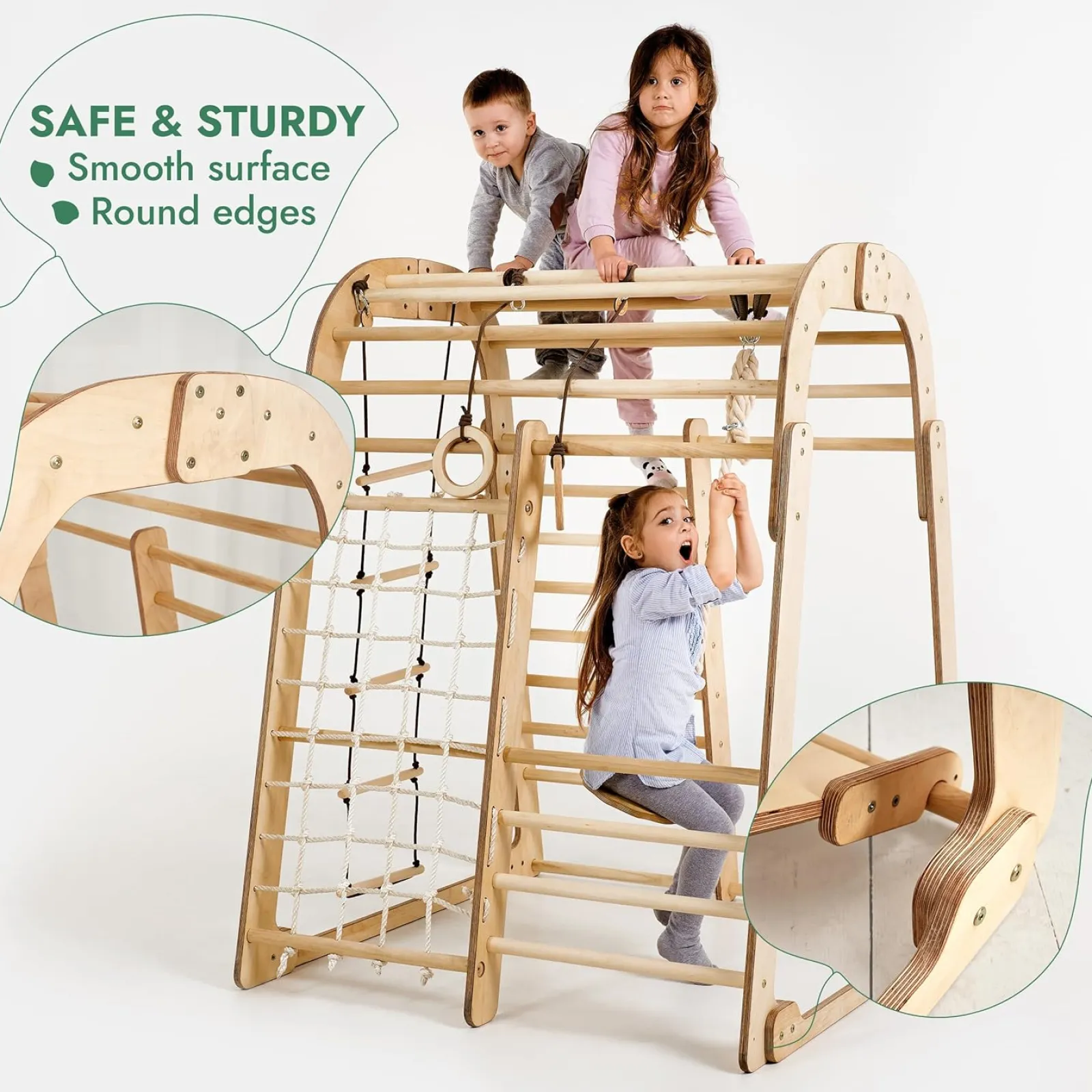 Kinder Little Helper Ergonomisches Pikler 6-in-1 Klettergerüst für Kleinkinder aus Öko-Holz für drinnen und draußen | Kletterwand | Folie | 36m+