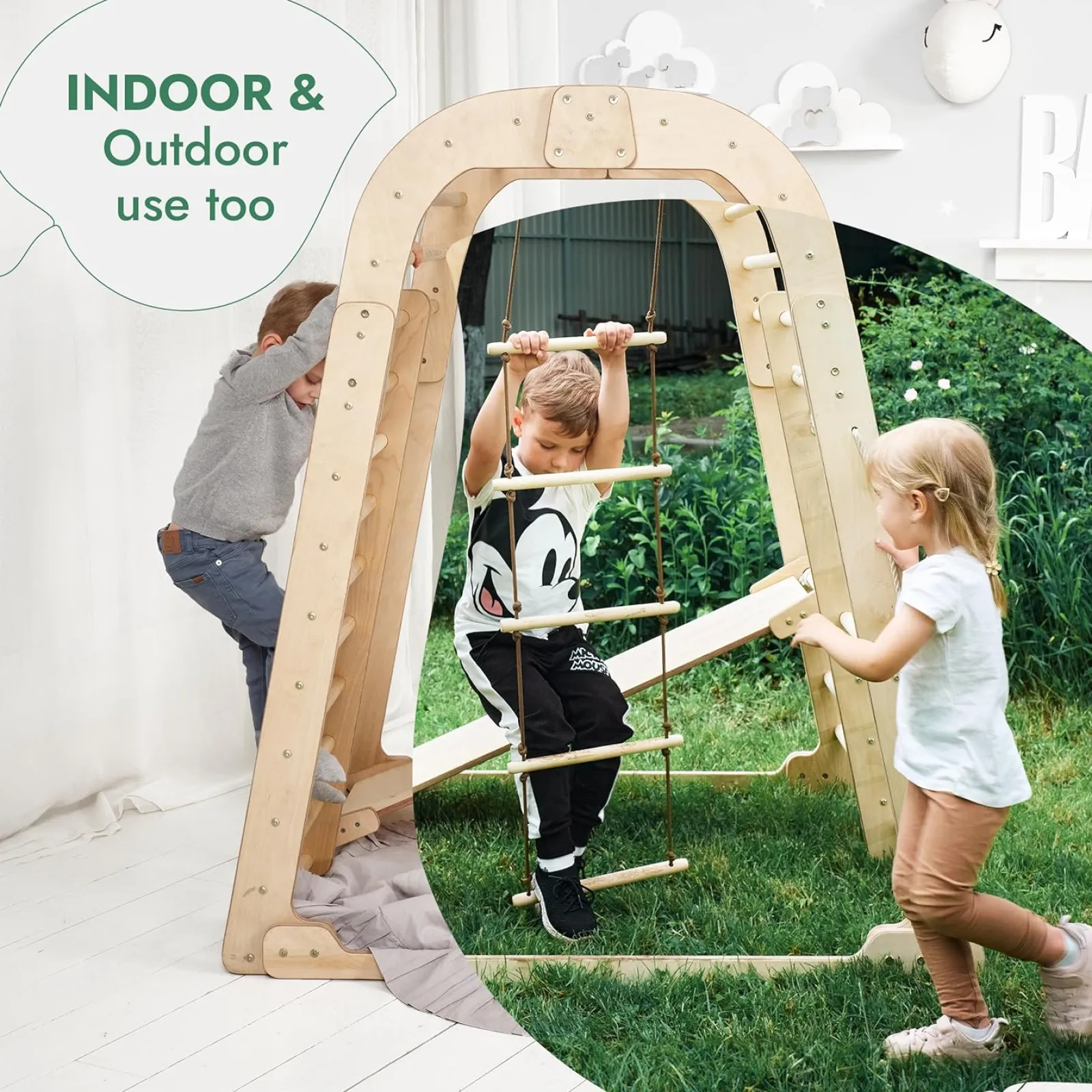 Kinder Little Helper Ergonomisches Pikler 6-in-1 Klettergerüst für Kleinkinder aus Öko-Holz für drinnen und draußen | Kletterwand | Folie | 36m+