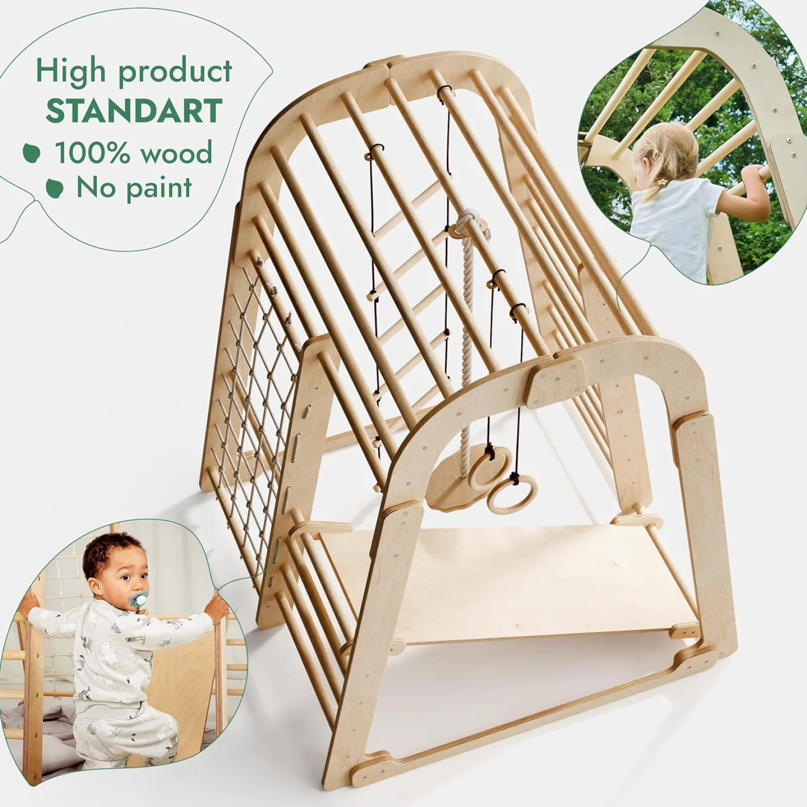 Kinder Little Helper Ergonomisches Pikler 6-in-1 Klettergerüst für Kleinkinder aus Öko-Holz für drinnen und draußen | Kletterwand | Folie | 36m+