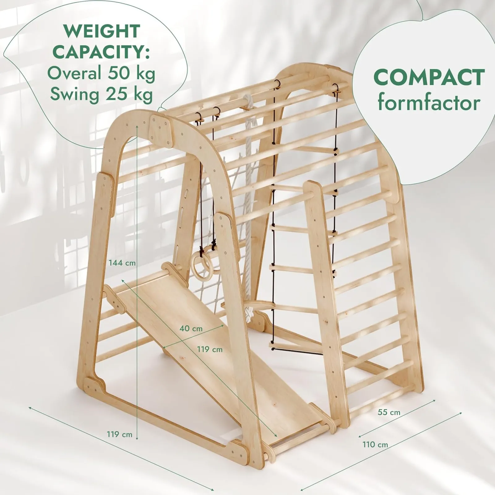 Kinder Little Helper Ergonomisches Pikler 6-in-1 Klettergerüst für Kleinkinder aus Öko-Holz für drinnen und draußen | Kletterwand | Folie | 36m+