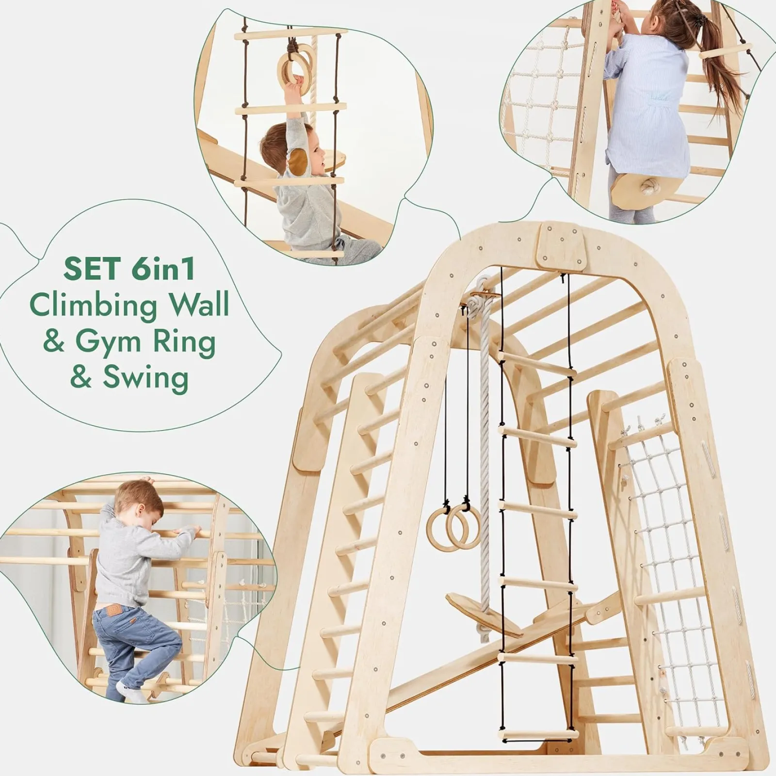 Kinder Little Helper Ergonomisches Pikler 6-in-1 Klettergerüst für Kleinkinder aus Öko-Holz für drinnen und draußen | Kletterwand | Folie | 36m+