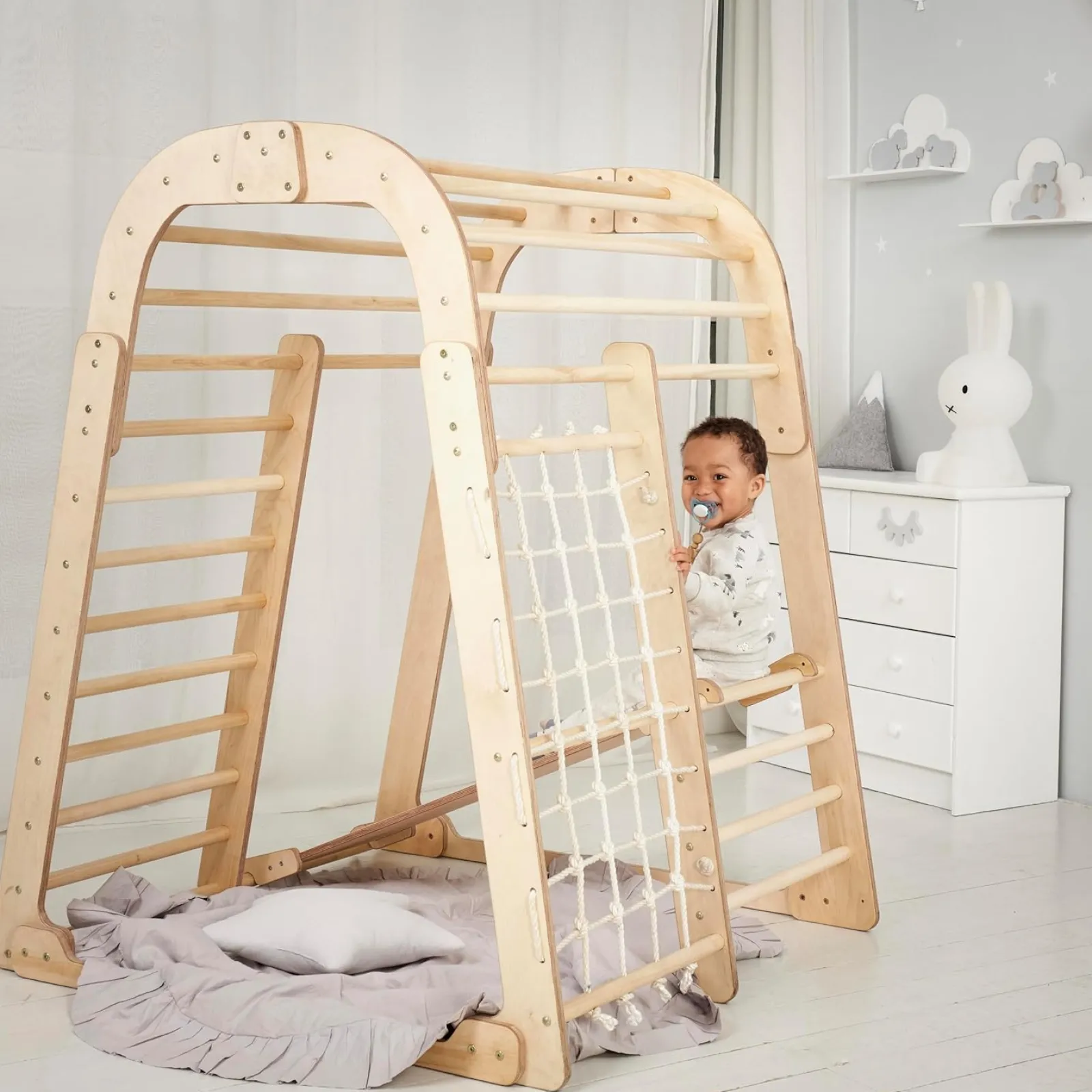 Kinder Little Helper Ergonomisches Pikler 6-in-1 Klettergerüst für Kleinkinder aus Öko-Holz für drinnen und draußen | Kletterwand | Folie | 36m+
