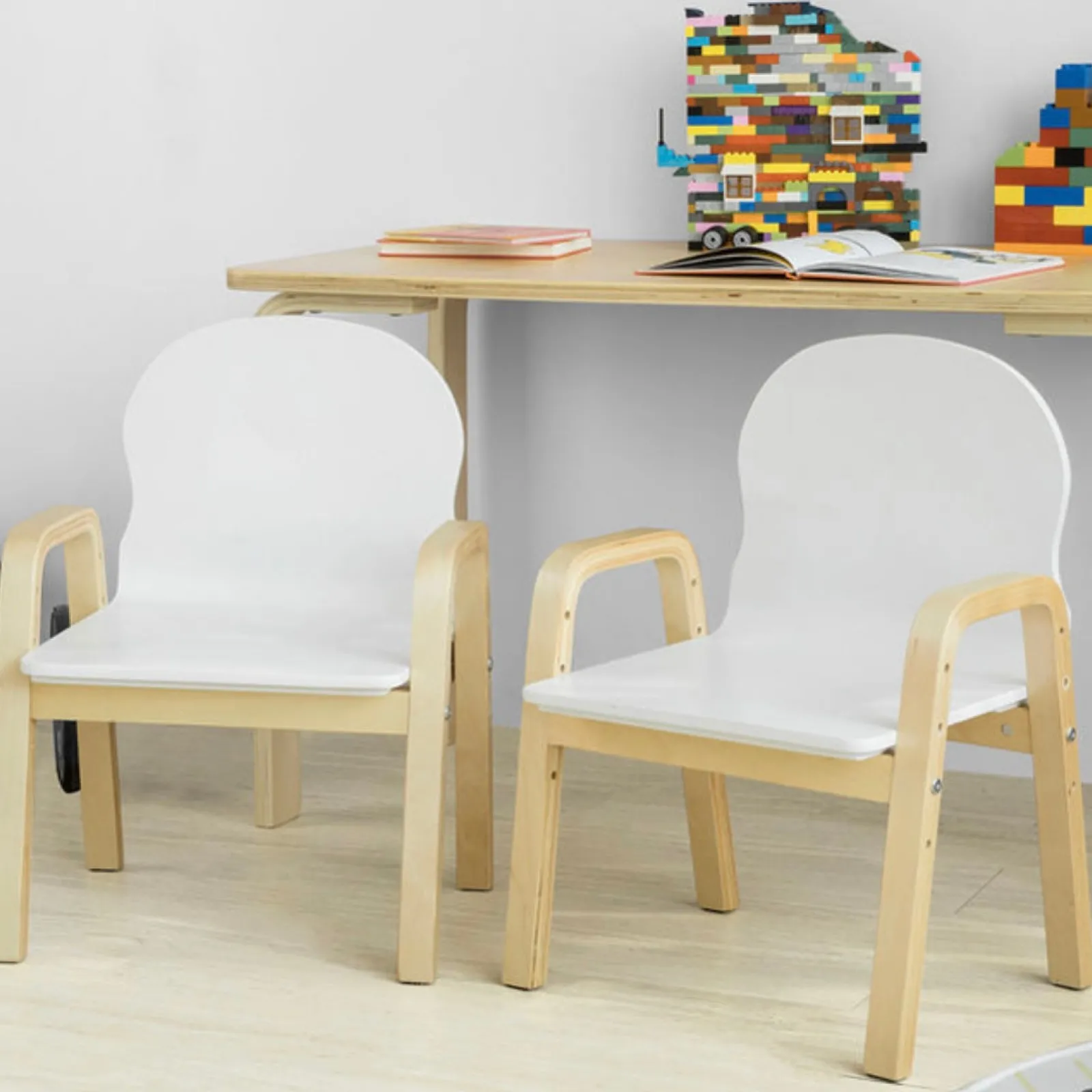 Kinder Little Helper 2er-Set höhenverstellbare moderne Kinderstühle aus Holz in Weiß | Stühle für Kinder