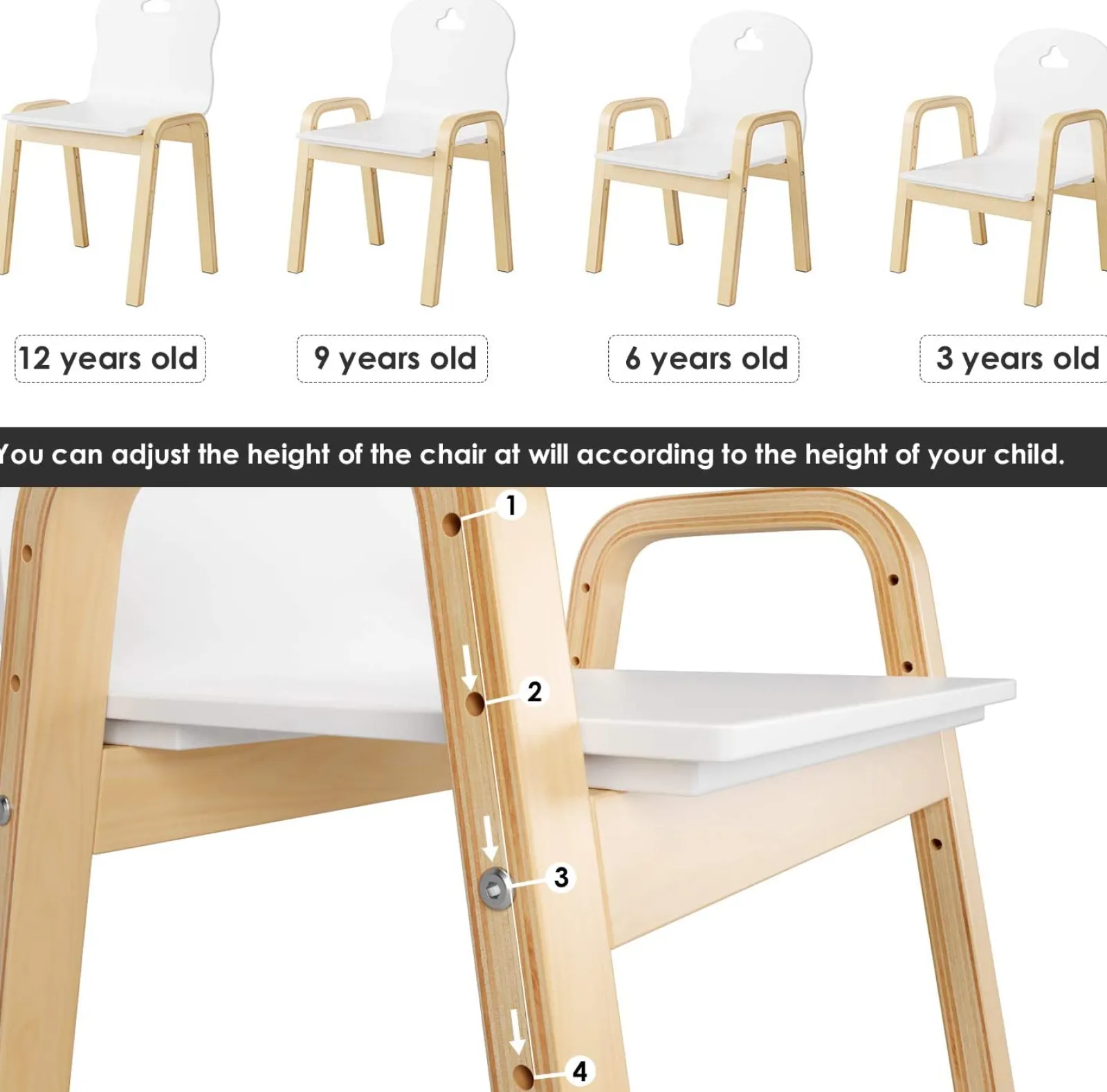 Kinder Little Helper 2er-Set höhenverstellbare moderne Kinderstühle aus Holz in Weiß | Stühle für Kinder