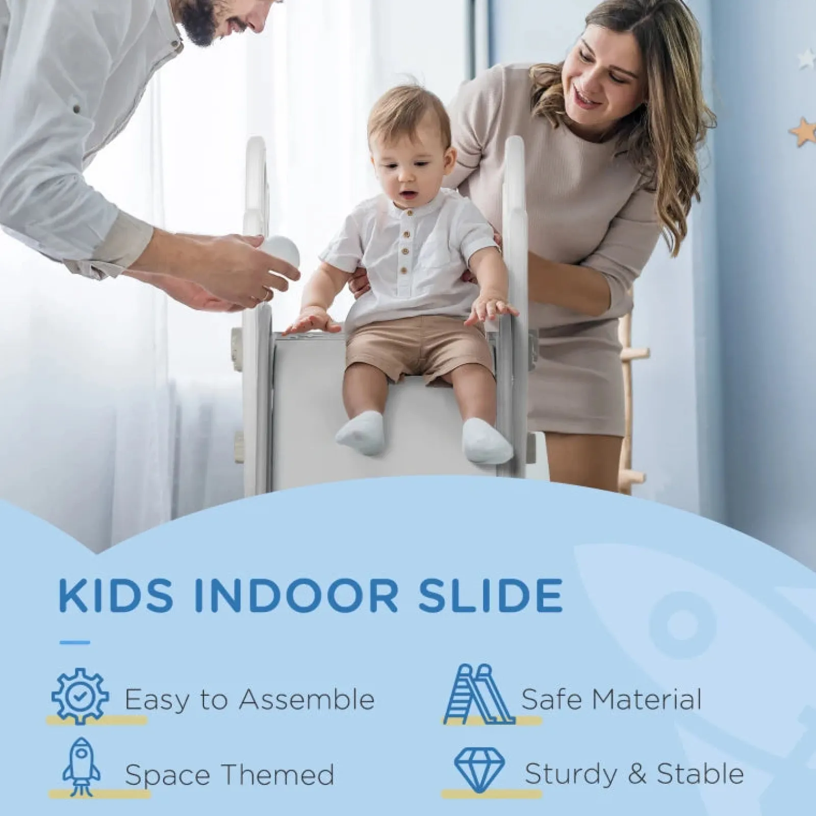 Kinder Little Helper Erste Rutsche für Babys und Kleinkinder | Hochsicherheitsschiene | Innen- und Außenbereich | Grau oder Blau | 18m+