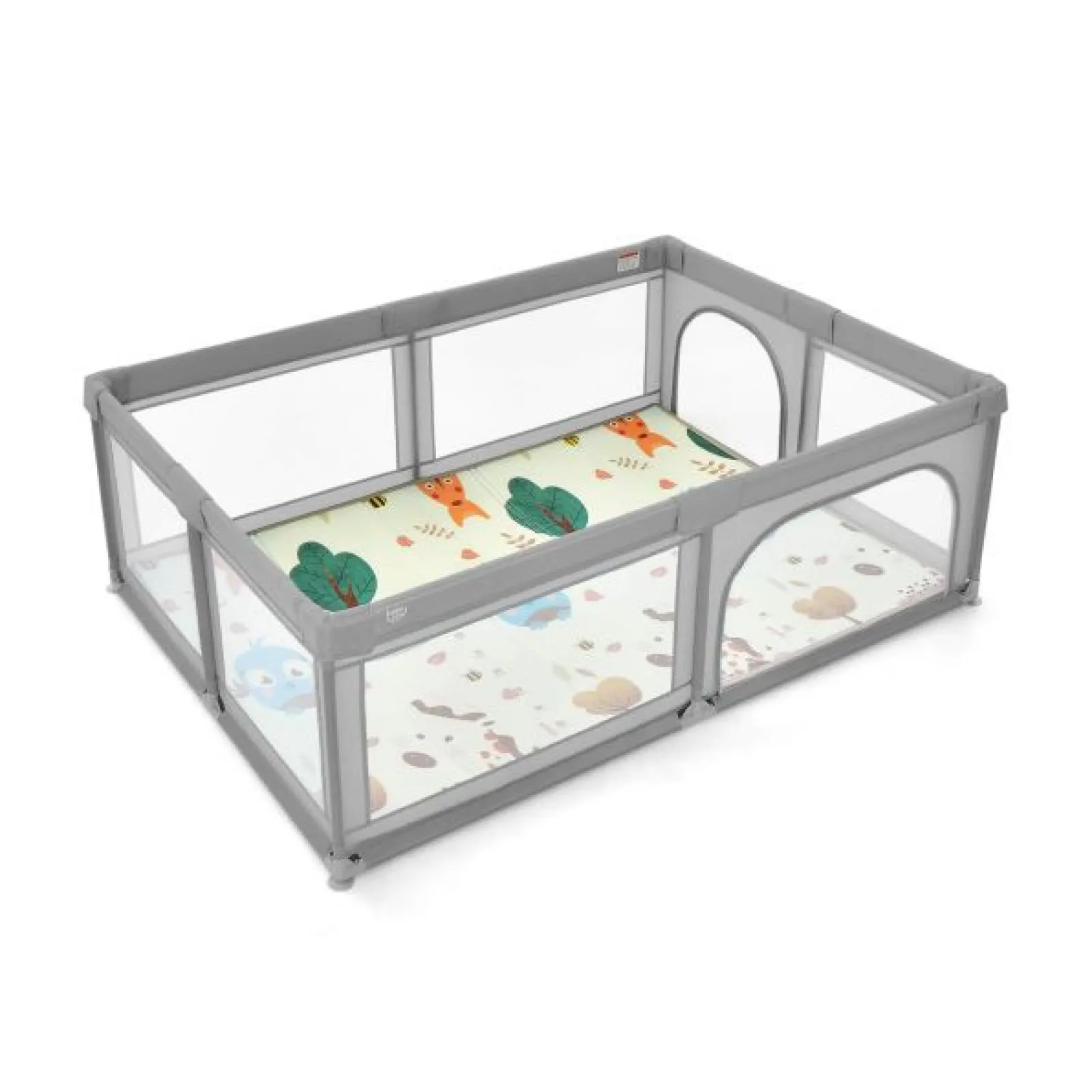 Kinder Little Helper Extra großer Baby-Laufstall | Bällebad | 50 Bälle & Tragetasche | Atmungsaktives Mesh-Gewebe | 2m x 1,4m | Weiches Grau