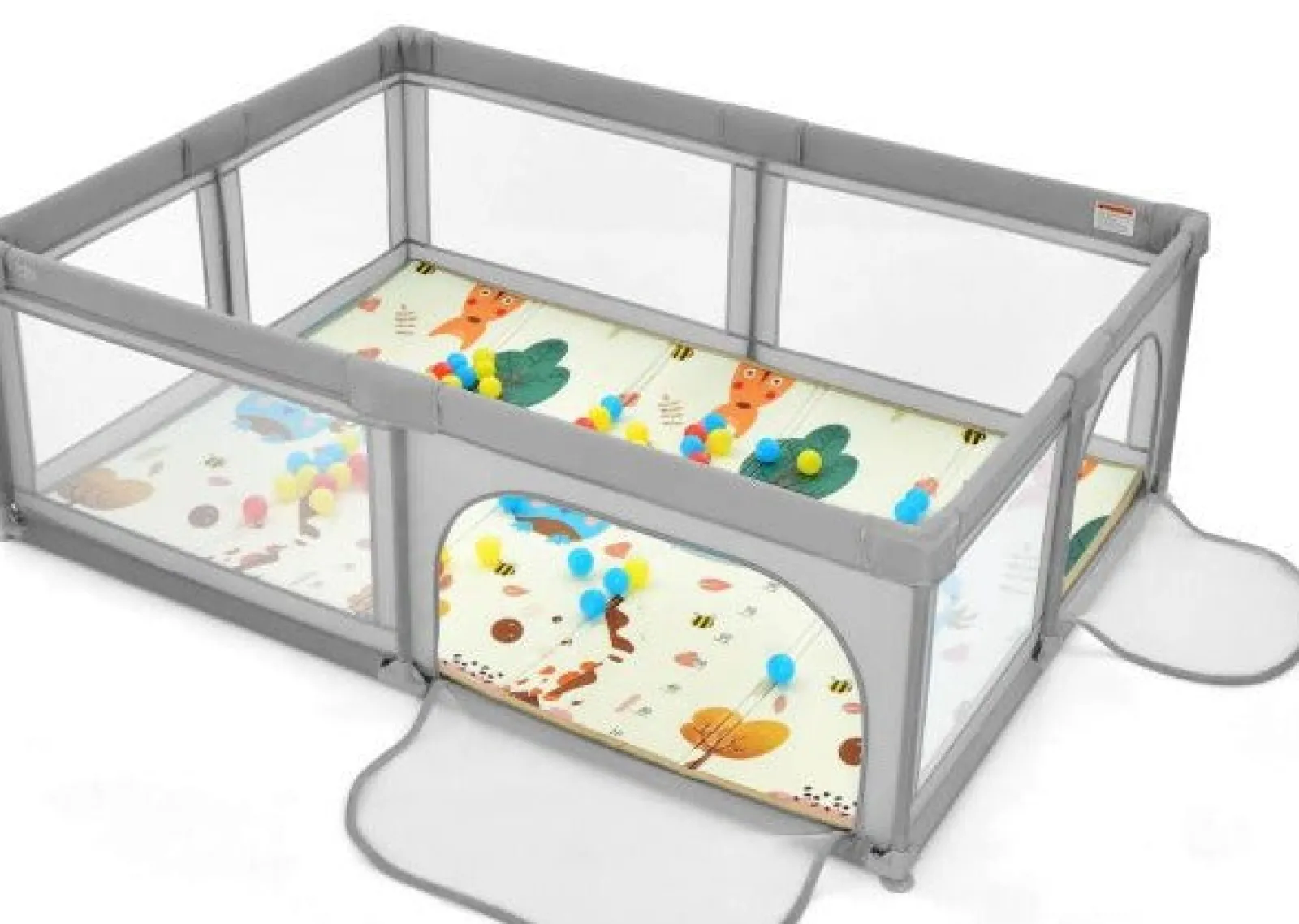 Kinder Little Helper Extra großer Baby-Laufstall | Bällebad | 50 Bälle & Tragetasche | Atmungsaktives Mesh-Gewebe | 2m x 1,4m | Weiches Grau