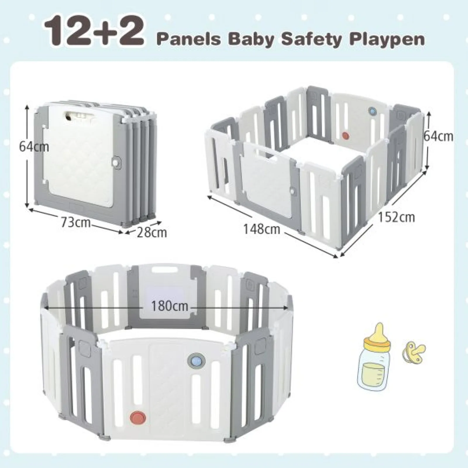 Kinder Little Helper Faltbarer und modularer Baby-Laufstall mit 14 Elementen | Bällebad | Aktivitätsfeld mit Geräuschen | Grau und Weiß
