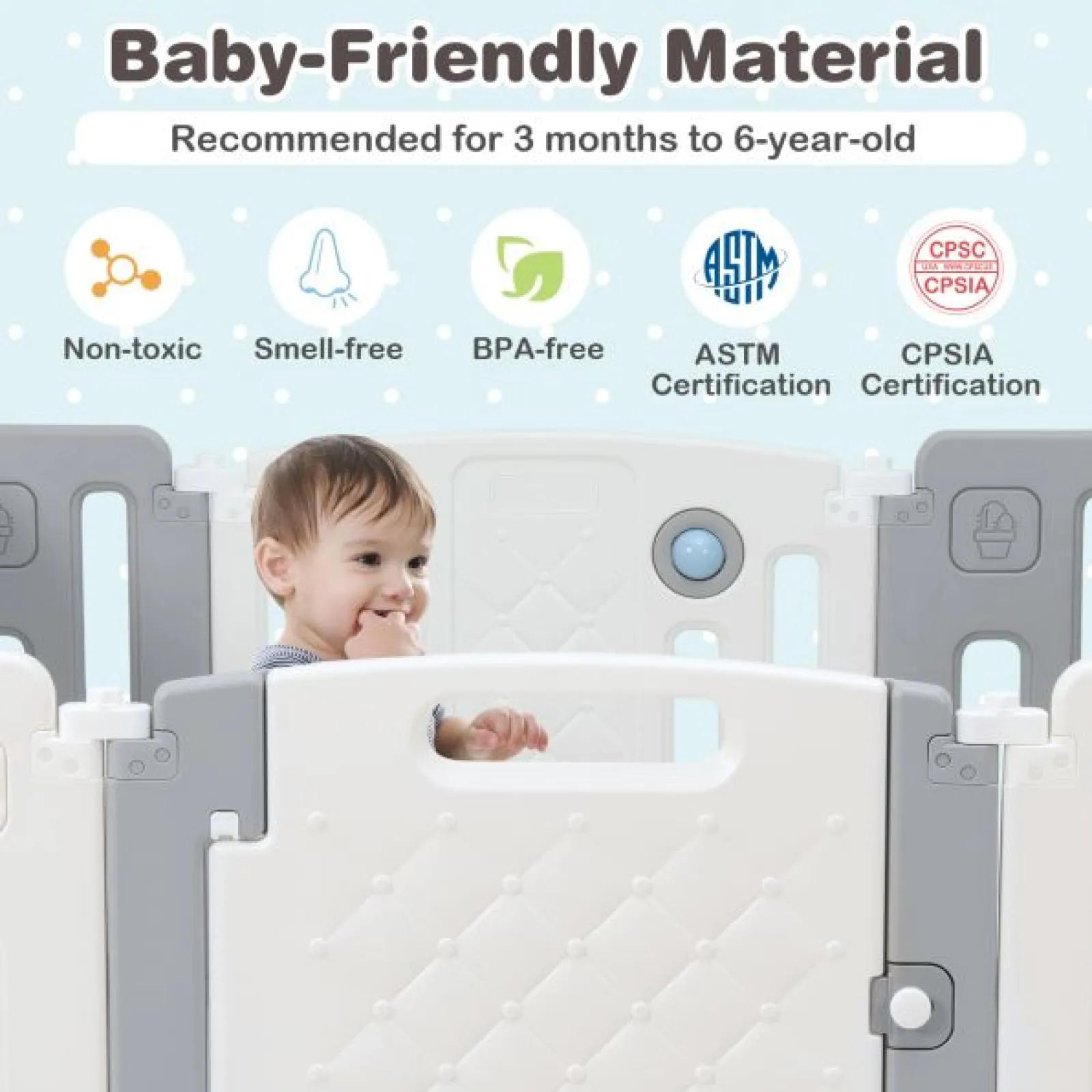 Kinder Little Helper Faltbarer und modularer Baby-Laufstall mit 14 Elementen | Bällebad | Aktivitätsfeld mit Geräuschen | Grau und Weiß