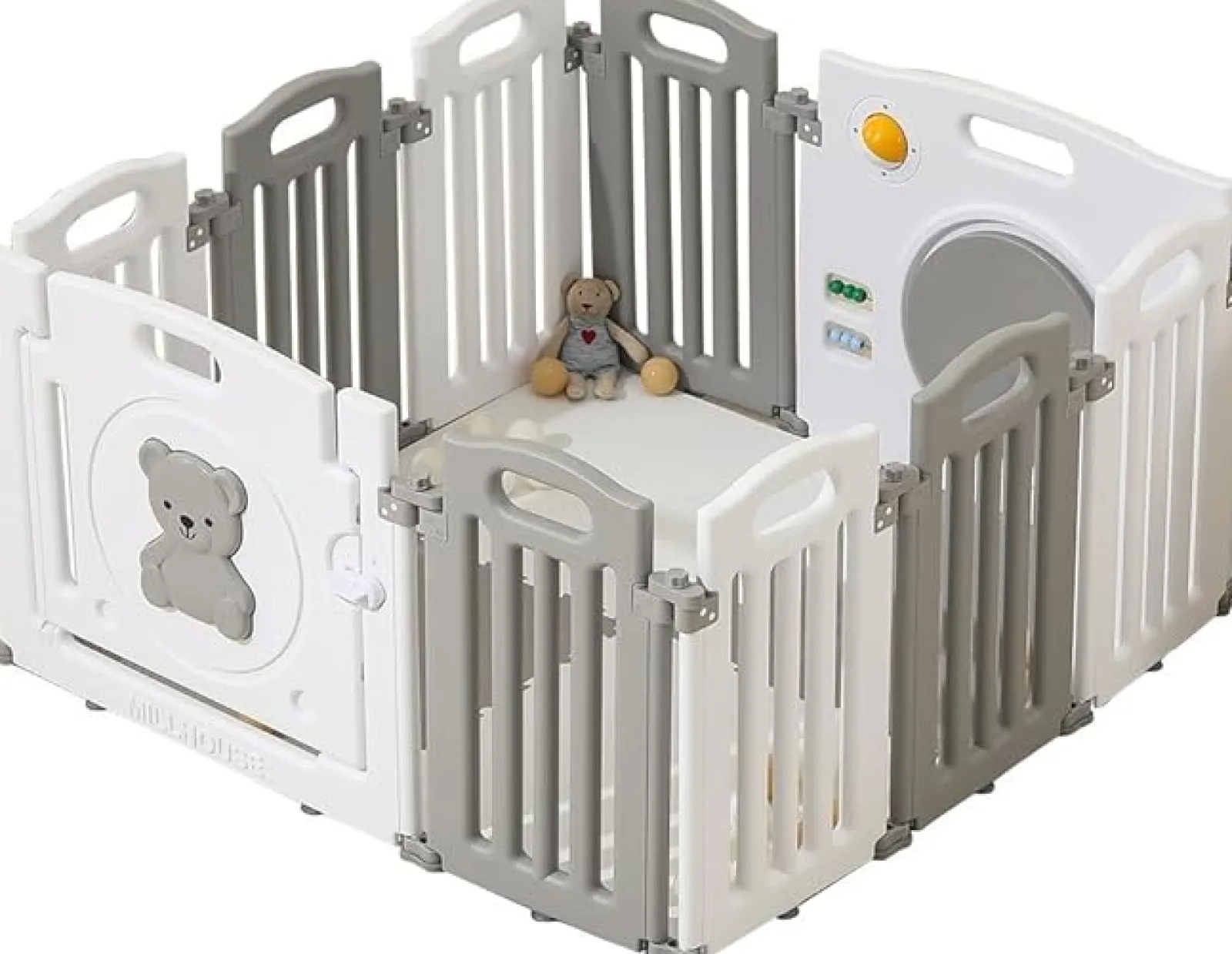 Kinder Little Helper Faltbarer und modularer Baby-Laufstall mit 10 Elementen | Bällebad | Grau und Weiß | Schaumstoffmatten optional