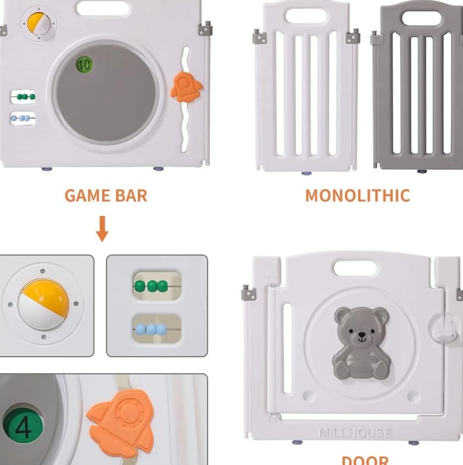 Kinder Little Helper Faltbarer und modularer Baby-Laufstall mit 10 Elementen | Bällebad | Grau und Weiß | Schaumstoffmatten optional