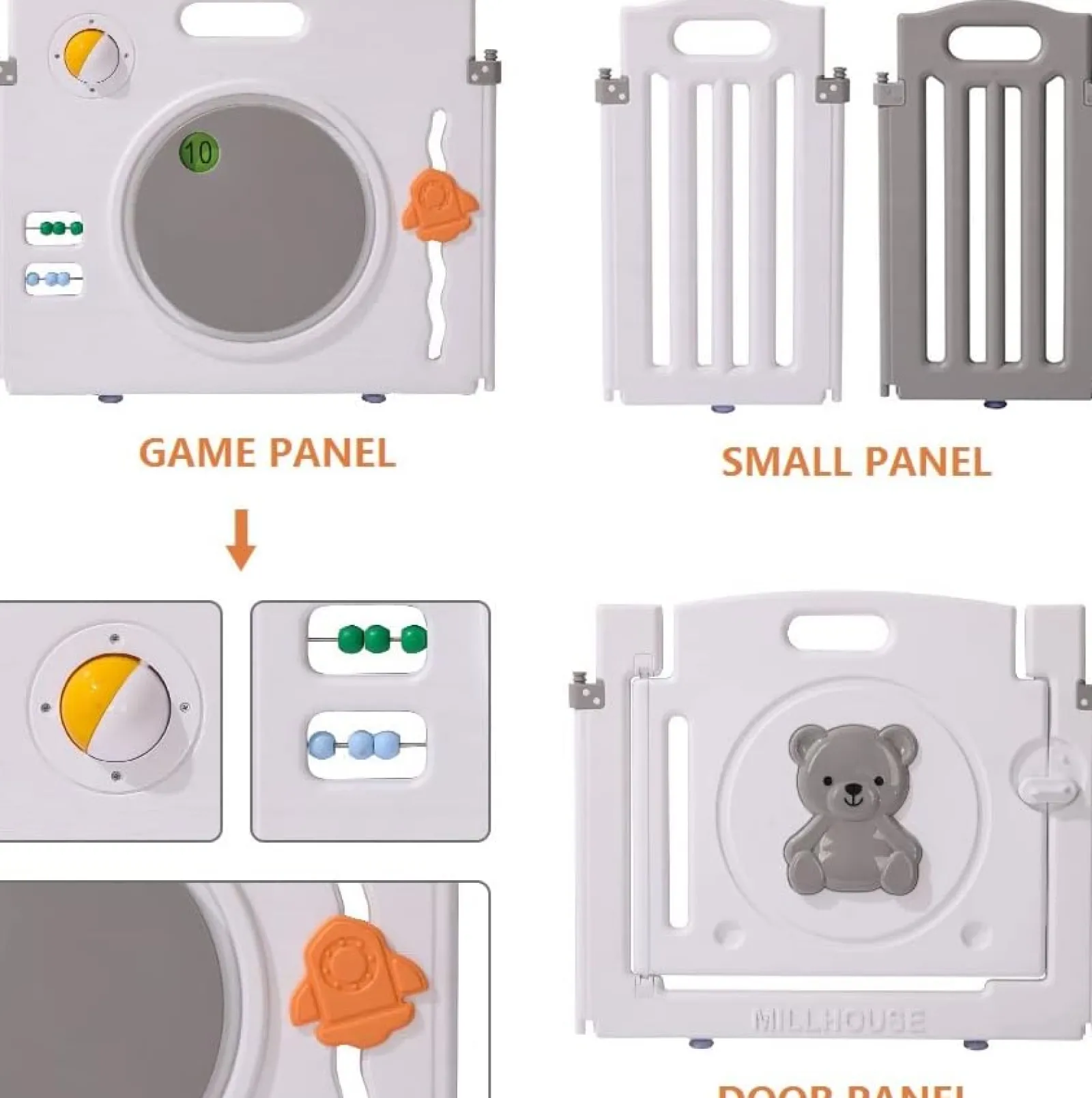 Kinder Little Helper Faltbarer und modularer Baby-Laufstall mit 10 Elementen | Bällebad | Grau und Weiß | Schaumstoffmatten optional