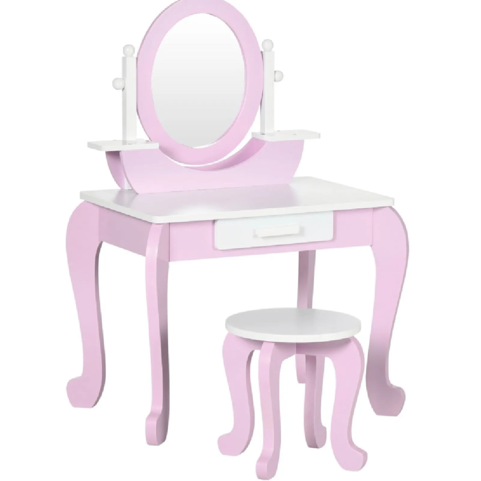 Kinder Little Helper Frisiertisch mit Spiegel und Hocker für Mädchen | Schminktisch mit Schublade | Rosa & Weiß | 3–6 Jahre