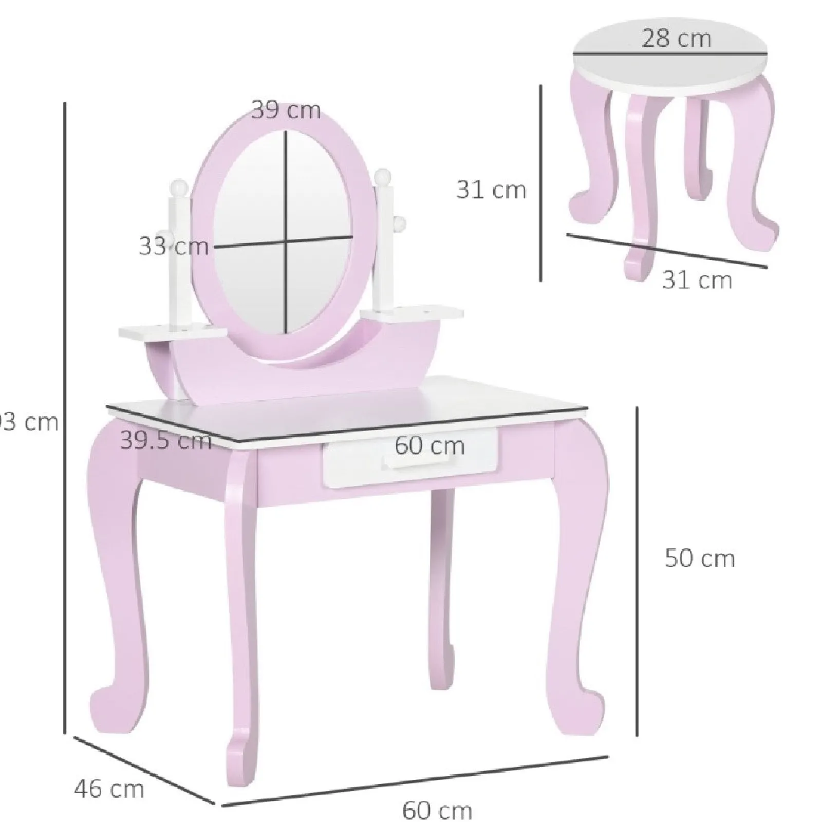 Kinder Little Helper Frisiertisch mit Spiegel und Hocker für Mädchen | Schminktisch mit Schublade | Rosa & Weiß | 3–6 Jahre