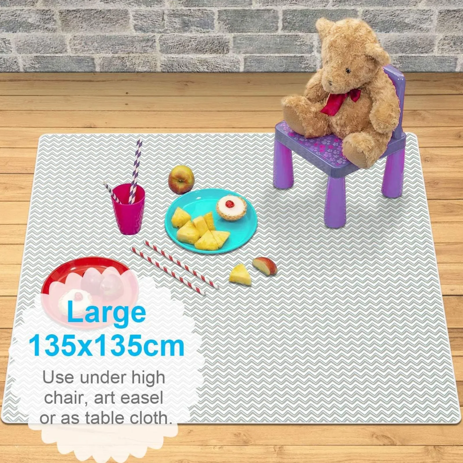 Little Helper Große Bodenmatte | Spritzmatte für Babyhochstuhl und Töpfchentraining | 1,35 x 1,35 m | Grau