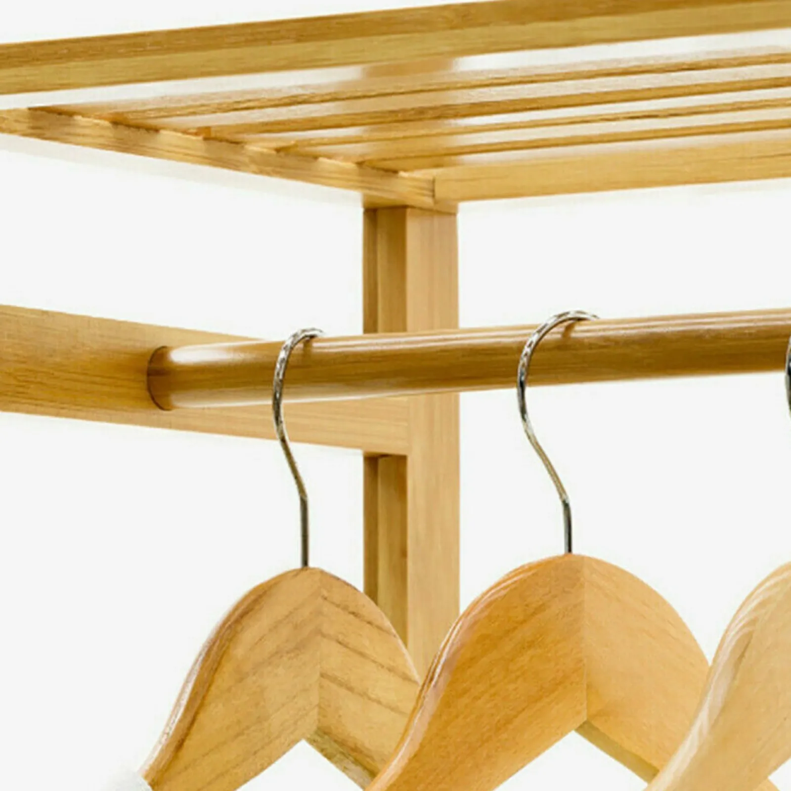 Kinder Little Helper Große Kleiderstange aus Bambusholz | Stange mit 3 offenen Ablagen und 4 Haken | Offener Kleiderschrank mit Rollen