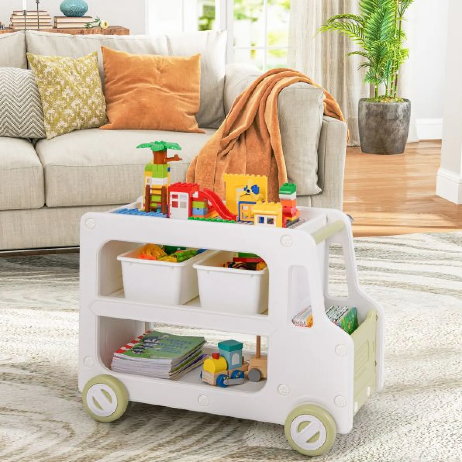 Kinder Little Helper Große Montessori-Spielzeugaufbewahrung in Busform für Kleinkinder | Spielzeugkiste | 3 Jahre+