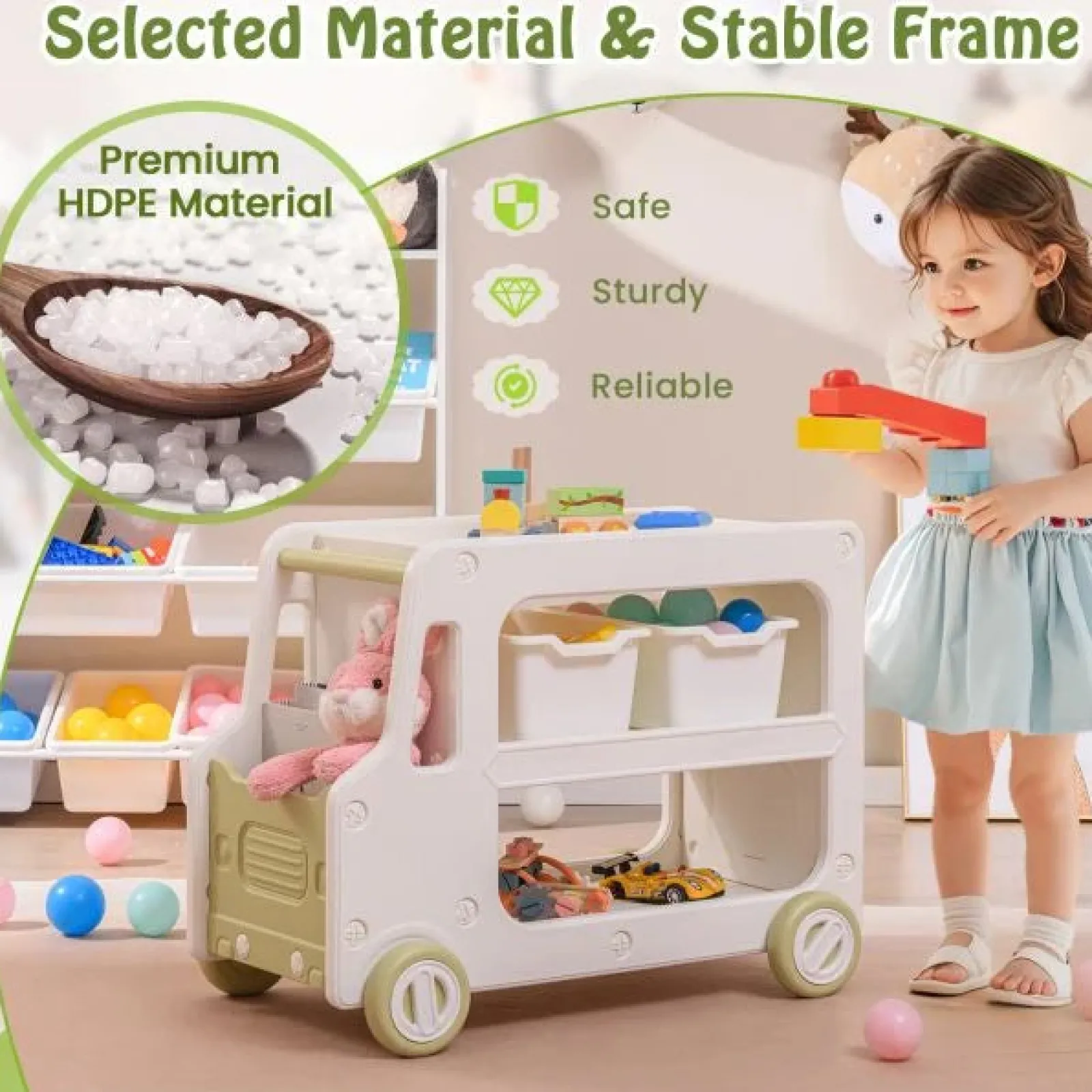 Kinder Little Helper Große Montessori-Spielzeugaufbewahrung in Busform für Kleinkinder | Spielzeugkiste | 3 Jahre+