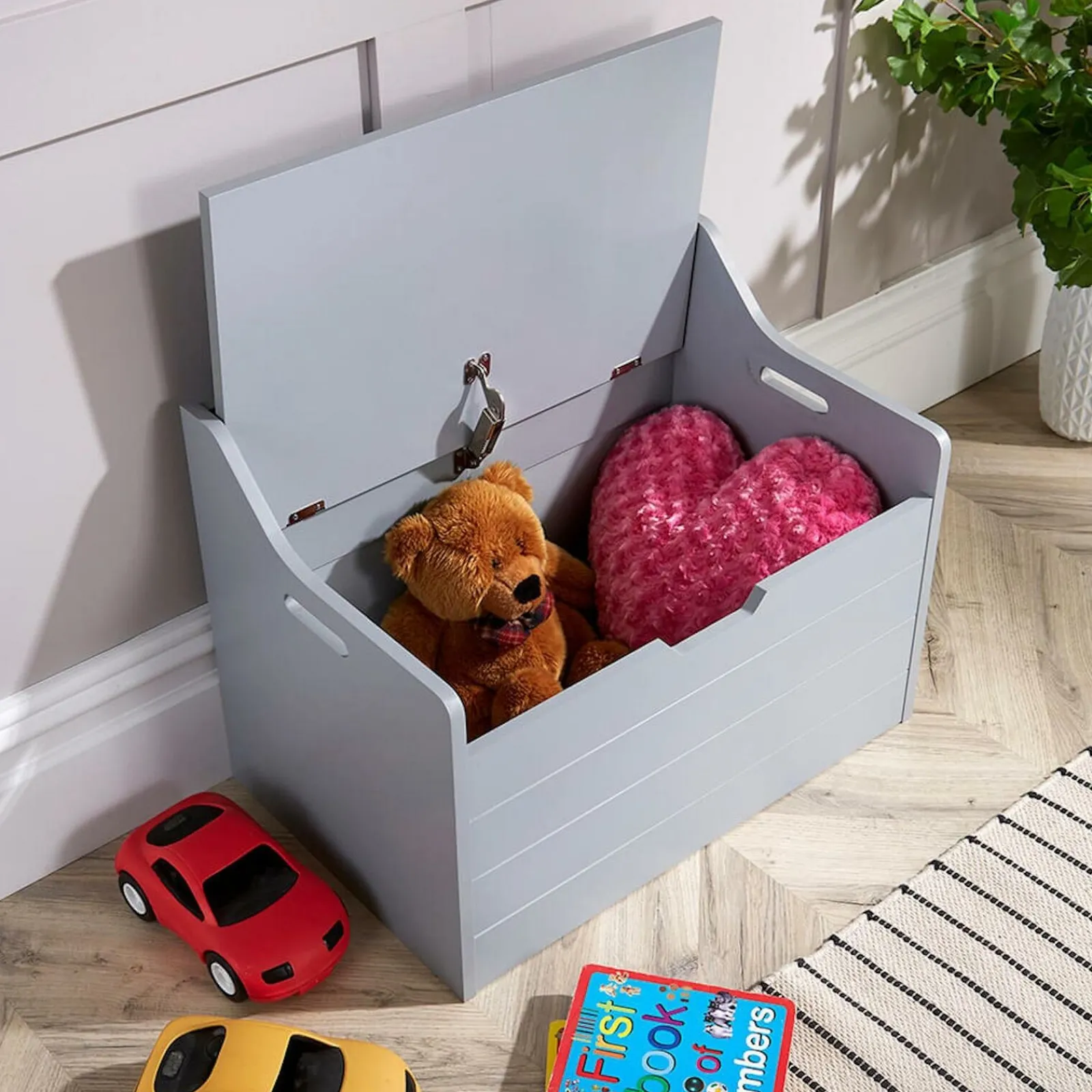 Kinder Little Helper Große Montessori-Spielzeugkiste und Sitzbank mit langsam öffnendem Scharnier | Ottomane | Deckenbox