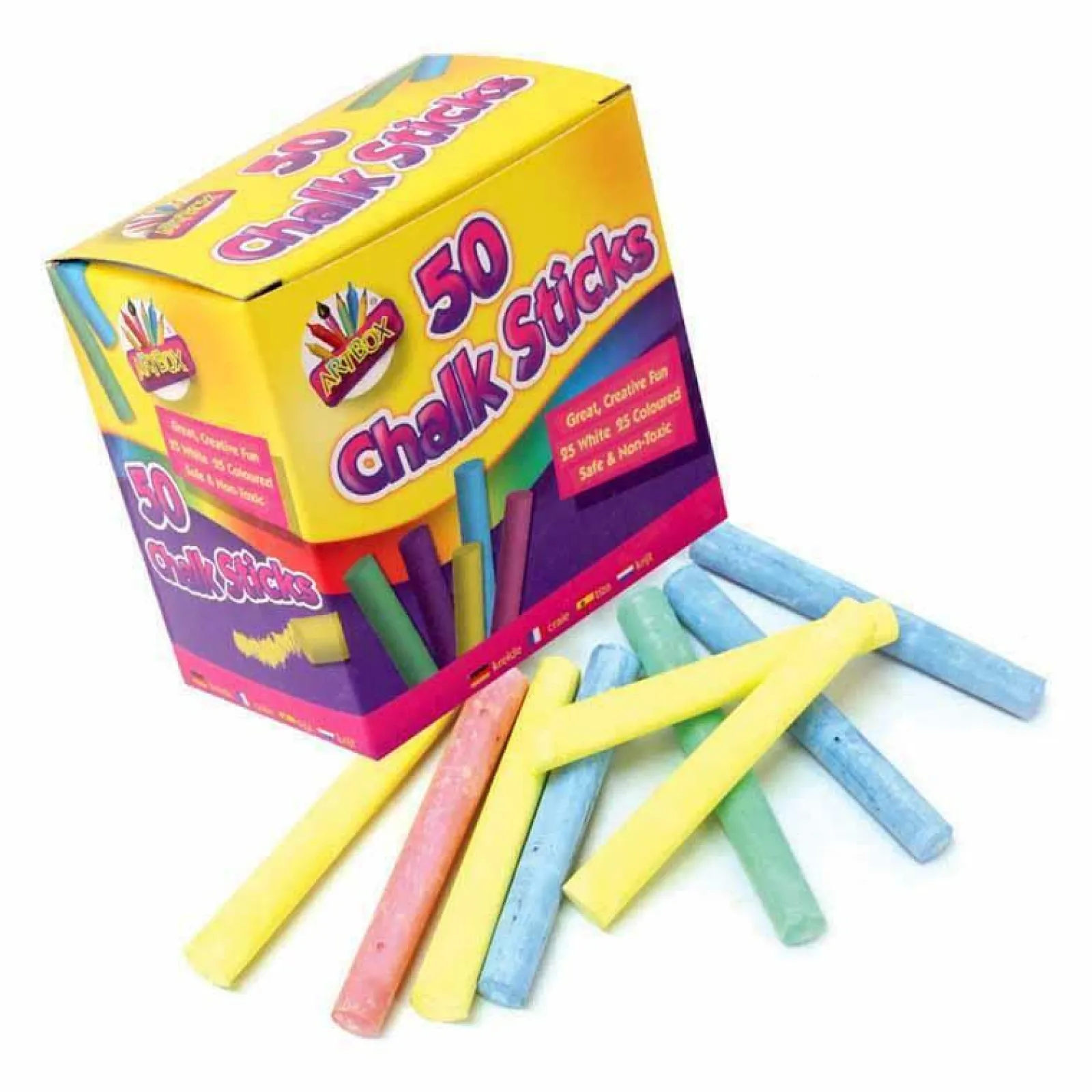 Kinder Little Helper Große Packung Kreidestifte | 50 lange Stäbchen in Weiß, Rosa, Grün, Orange, Blau und Gelb