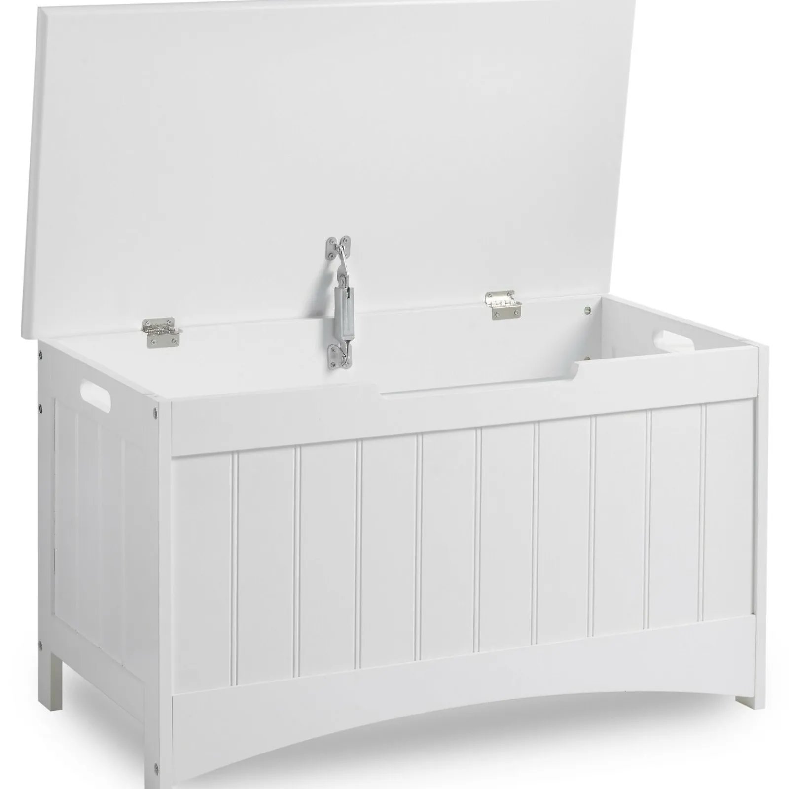 Kinder Little Helper Große Spielzeugkiste aus Holz für Kinder mit langsam öffnendem Scharnier | Ottomane | Deckenbox | Weiß | 80 cm lang