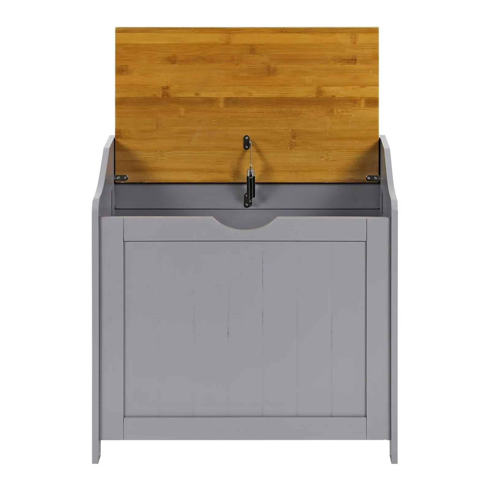 Kinder Little Helper Große Spielzeugkiste und Bank aus Holz mit langsam öffnendem Scharnier | Ottomane | Deckenbox | Grau mit natürlichem Bambusdeckel