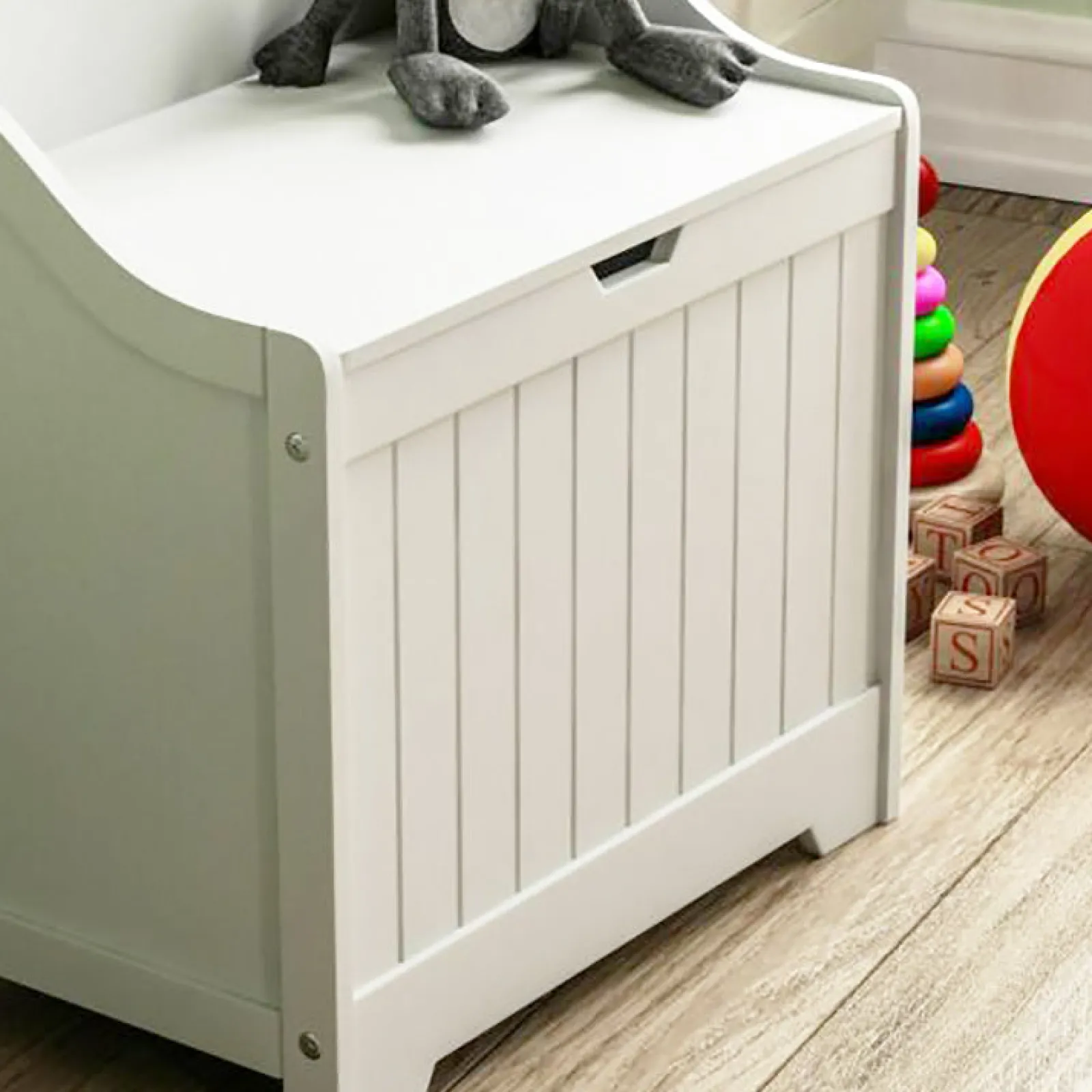 Kinder Little Helper Große Spielzeugkiste und Bank aus Holz mit langsam öffnendem Scharnier | Ottomane | Deckenbox | Weiß