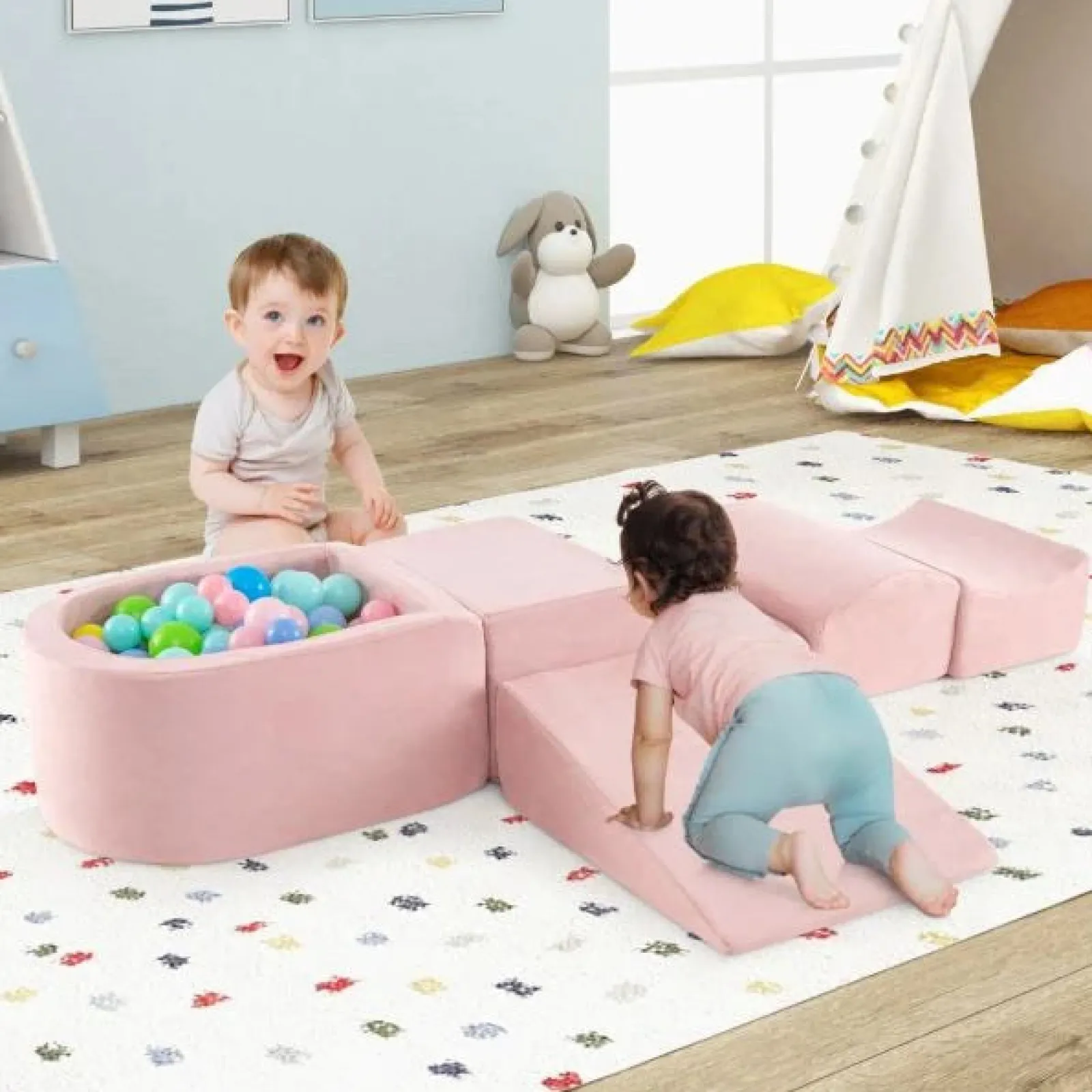 Kinder Little Helper Große Weiche Montessori-Spielgeräte Aus Wildleder | Bällebad | Maschinenwaschbar | Staubiges Rosa