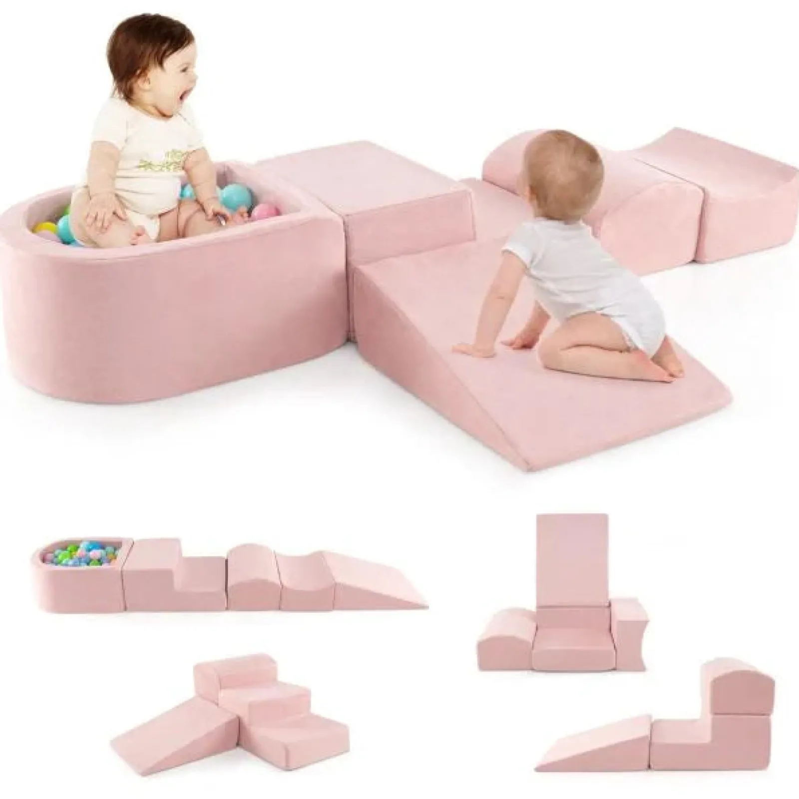 Kinder Little Helper Große Weiche Montessori-Spielgeräte Aus Wildleder | Bällebad | Maschinenwaschbar | Staubiges Rosa
