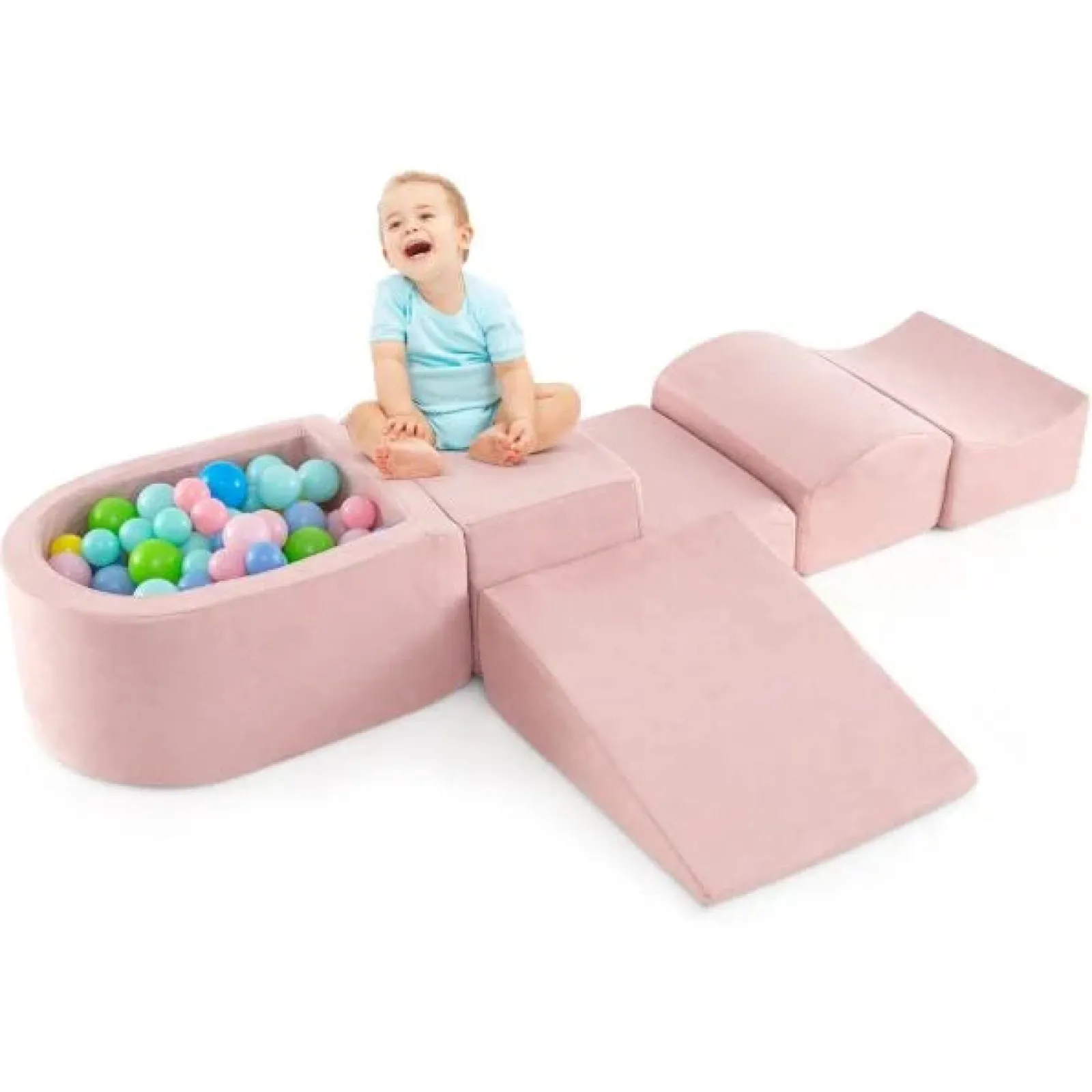 Kinder Little Helper Große Weiche Montessori-Spielgeräte Aus Wildleder | Bällebad | Maschinenwaschbar | Staubiges Rosa