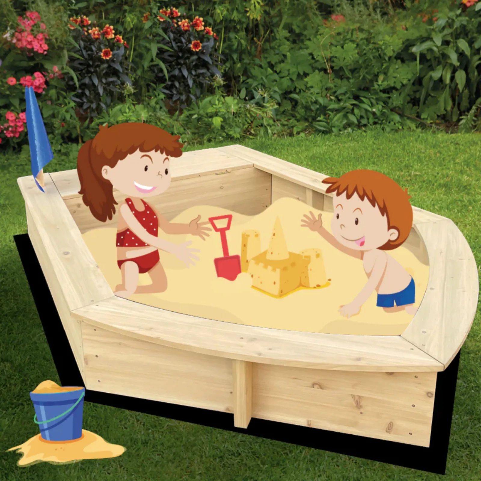 Little Helper Großer, 1,2 m langer, umweltfreundlicher Montessori-Sandkasten aus FSC-Zypressenholz und dicker, wasserdichter Abdeckung | Ab 3 Jahren