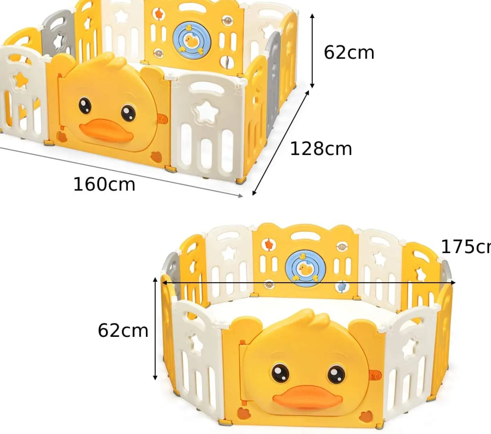 Kinder Little Helper Großer faltbarer Baby-Laufstall mit 12 Elementen und Bällebad | Gelbes Sunshine-Design mit „Auto“-Motiv
