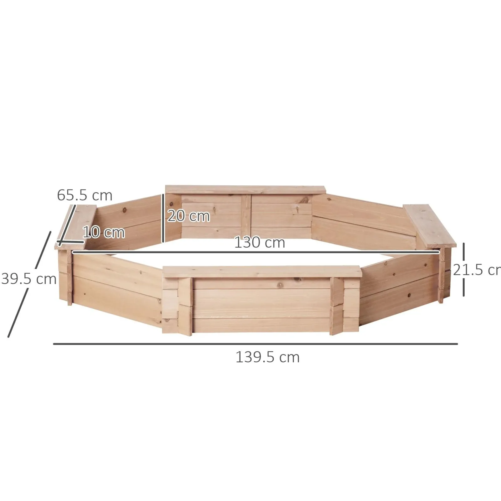 Little Helper Großer Montessori-Sandkasten aus sechseckigem Öko-Holz mit KOSTENLOSER Abdeckung | 1,4 m Durchmesser