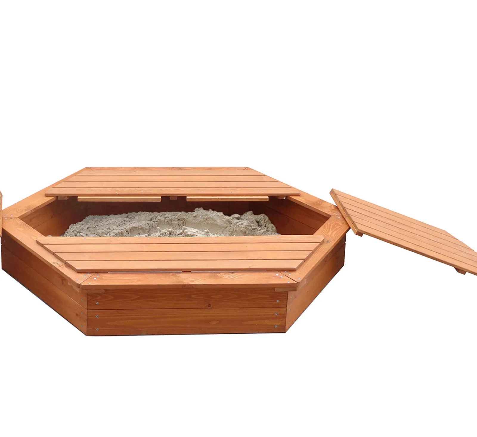 Little Helper Großer sechseckiger Öko-Sandkasten aus Holz für Kinder mit Abdeckung | 1,5m Durchmesser | 12m+