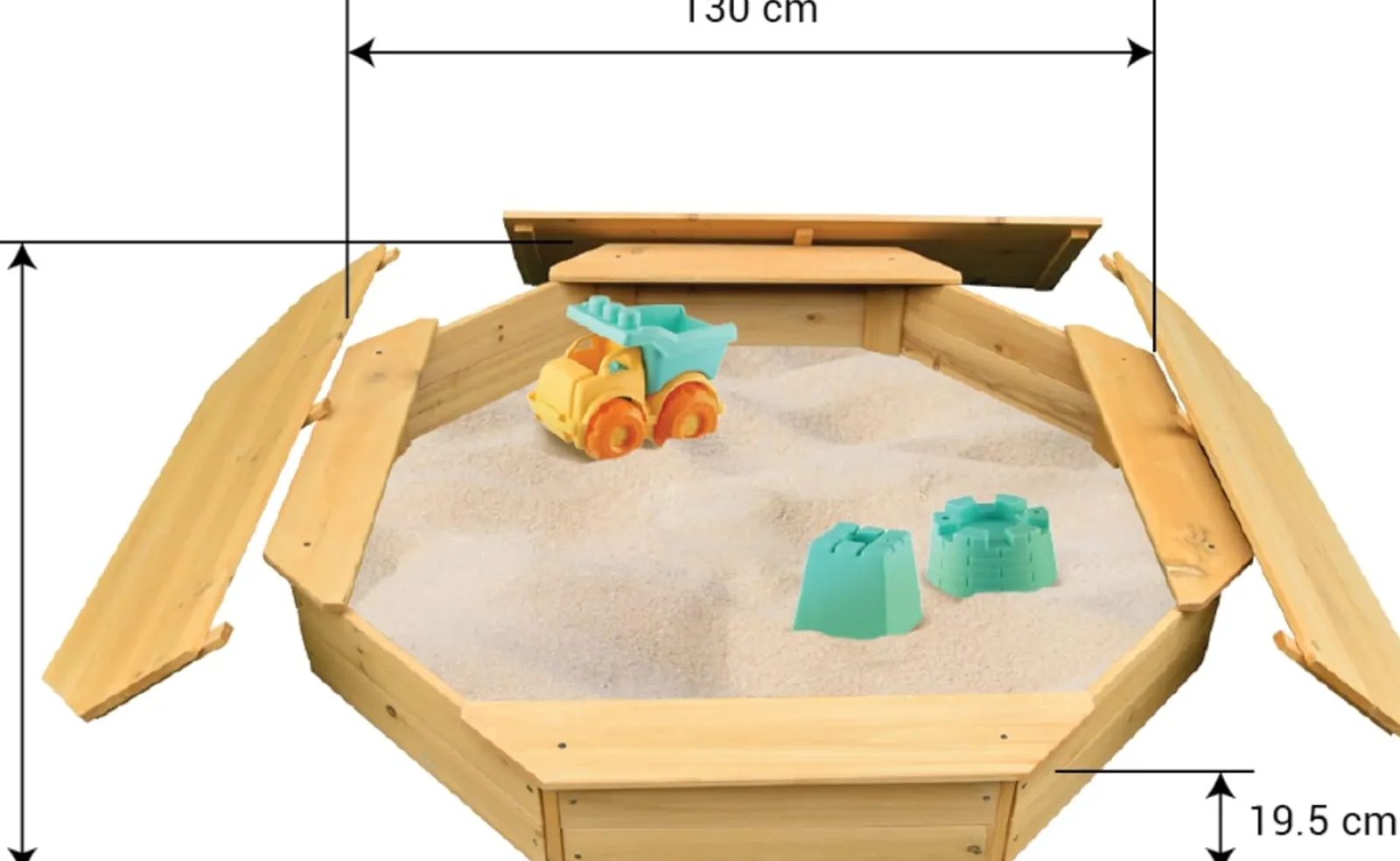 Little Helper Großer sechseckiger Sandkasten aus Ökoholz für Kinder mit Holzdeckel | 1,3 m Durchmesser