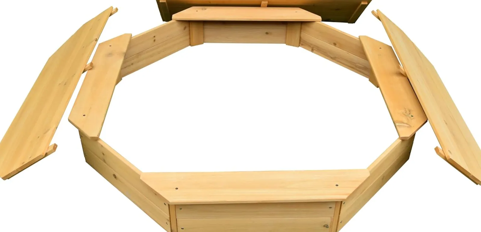 Little Helper Großer sechseckiger Sandkasten aus Ökoholz für Kinder mit Holzdeckel | 1,3 m Durchmesser
