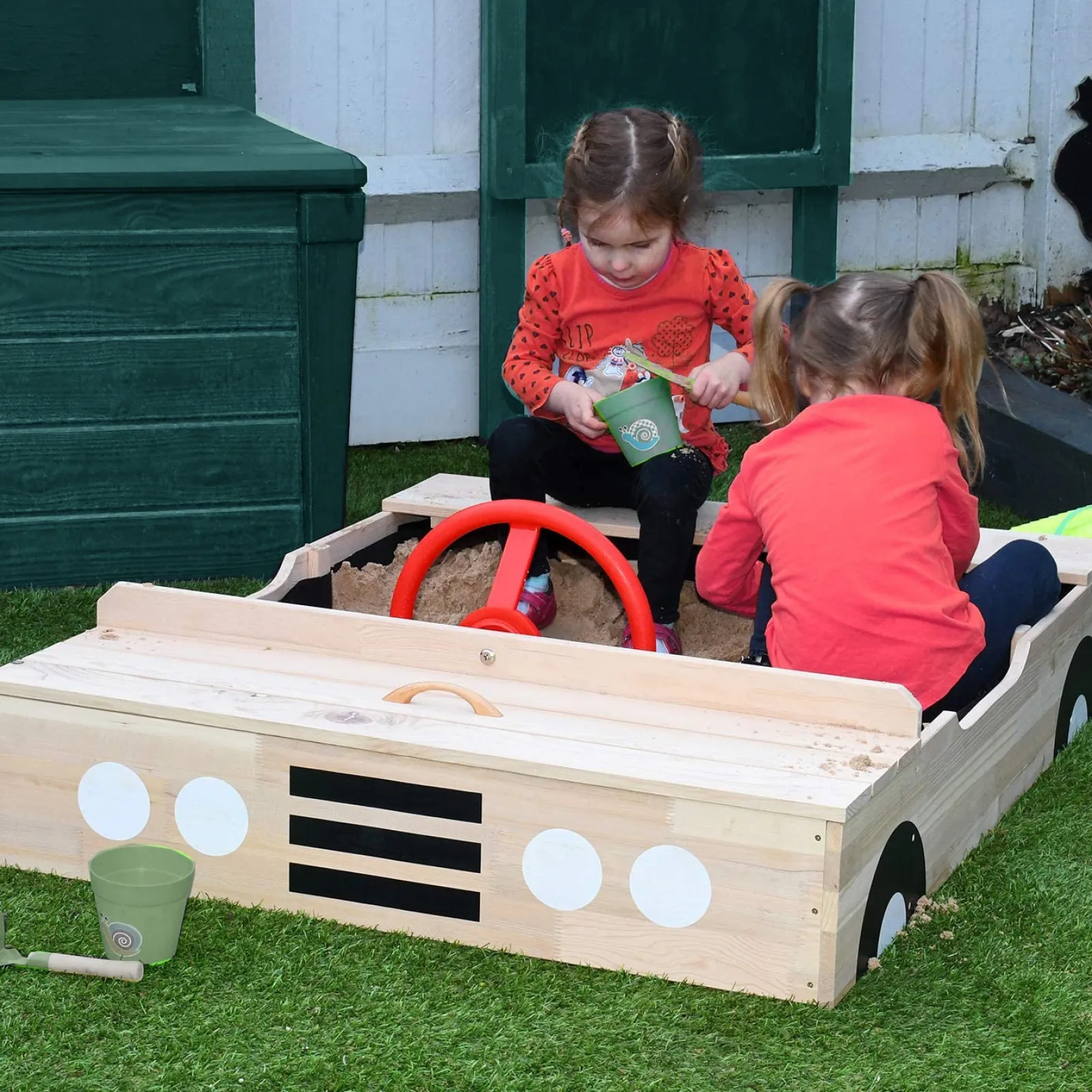 Little Helper Großer, vorbehandelter Sandkasten mit Automotiv aus Öko-Holz für Kinder mit Abdeckung | 1,15 m lang | ab 12m