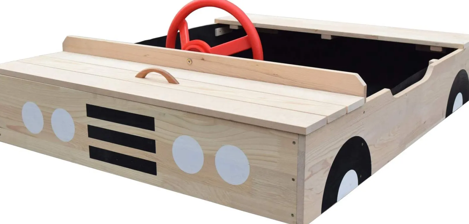 Little Helper Großer, vorbehandelter Sandkasten mit Automotiv aus Öko-Holz für Kinder mit Abdeckung | 1,15 m lang | ab 12m