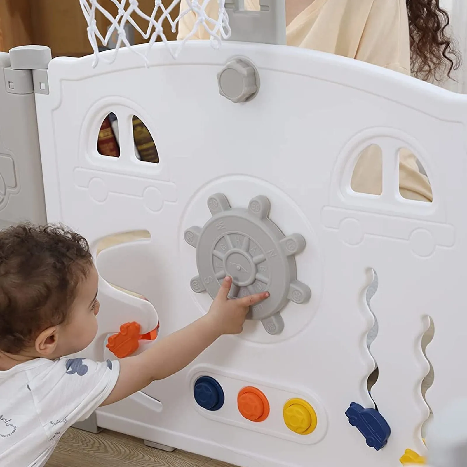 Kinder Little Helper Großer zusammenklappbarer Laufstall mit 14 Elementen und Bällebad für Babys mit Basketballkorb und 50 Bällen