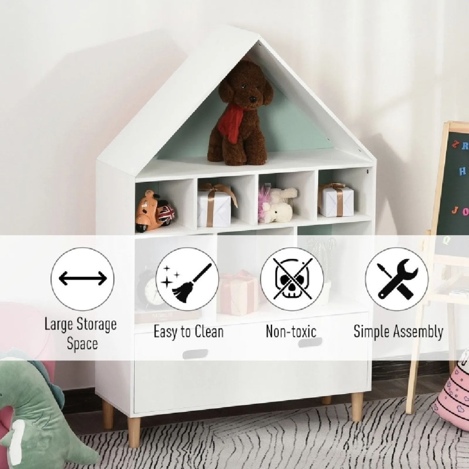 Kinder Little Helper Großes, Auswechselbares Kinderbücherregal Im Skandinavischen Design | Bücherregal | Spielzeugaufbewahrung | Blau Und Weiß | Ab 3 Jahren