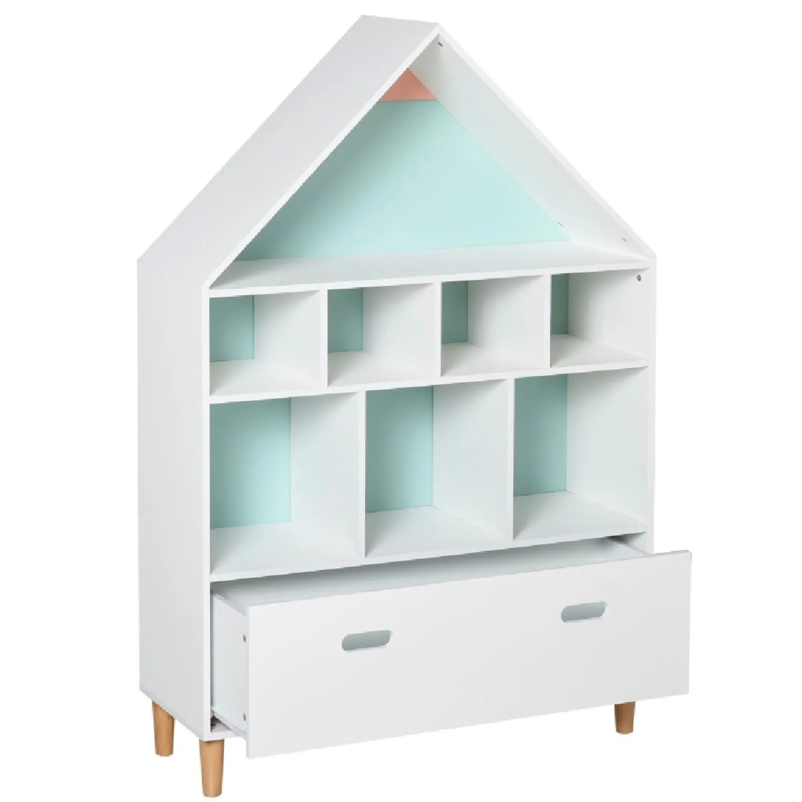 Kinder Little Helper Großes, Auswechselbares Kinderbücherregal Im Skandinavischen Design | Bücherregal | Spielzeugaufbewahrung | Blau Und Weiß | Ab 3 Jahren