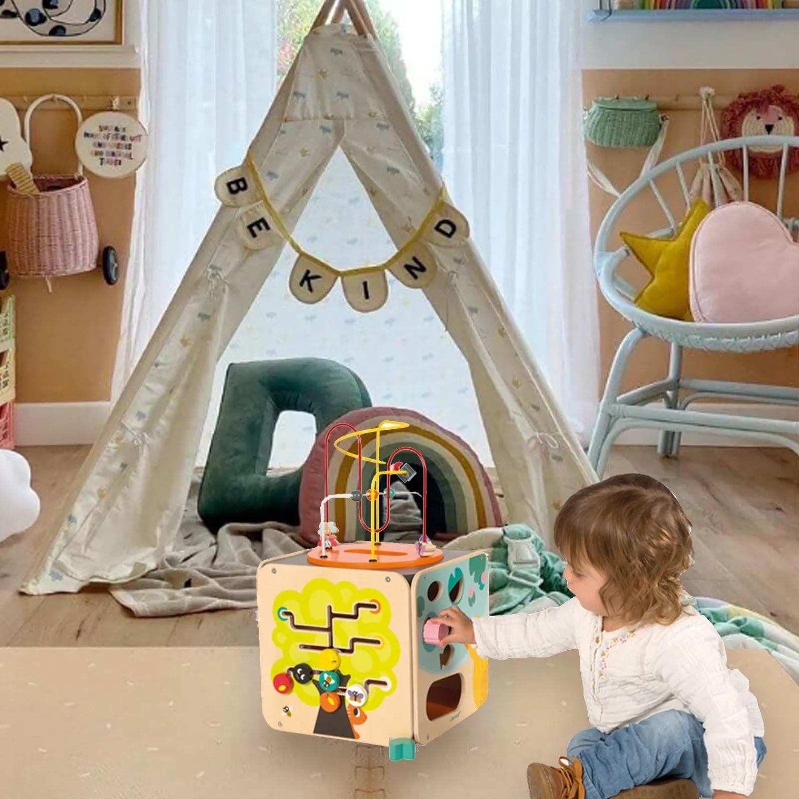 Kinder Little Helper Großes Deluxe Montessori-Beschäftigungsbrett aus Ökoholz | Multi-Aktivitätswürfel | Aktivitätszentren, Spielsets und Tische | 1–3 Jahre