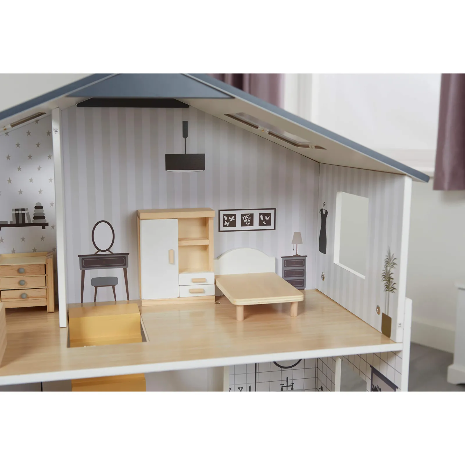Little Helper Großes, Detailliertes Und Realistisches Montessori-Puppenhaus Aus Holz | 3-Stöckiges Puppenhaus | 18 Möbelstücke