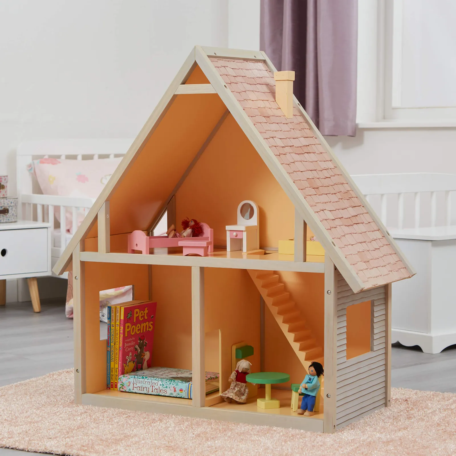 Little Helper Großes Montessori-Bücherregal aus Holz und Puppenhaus-Spielzeugaufbewahrung | 80 cm hoch x 77 cm breit